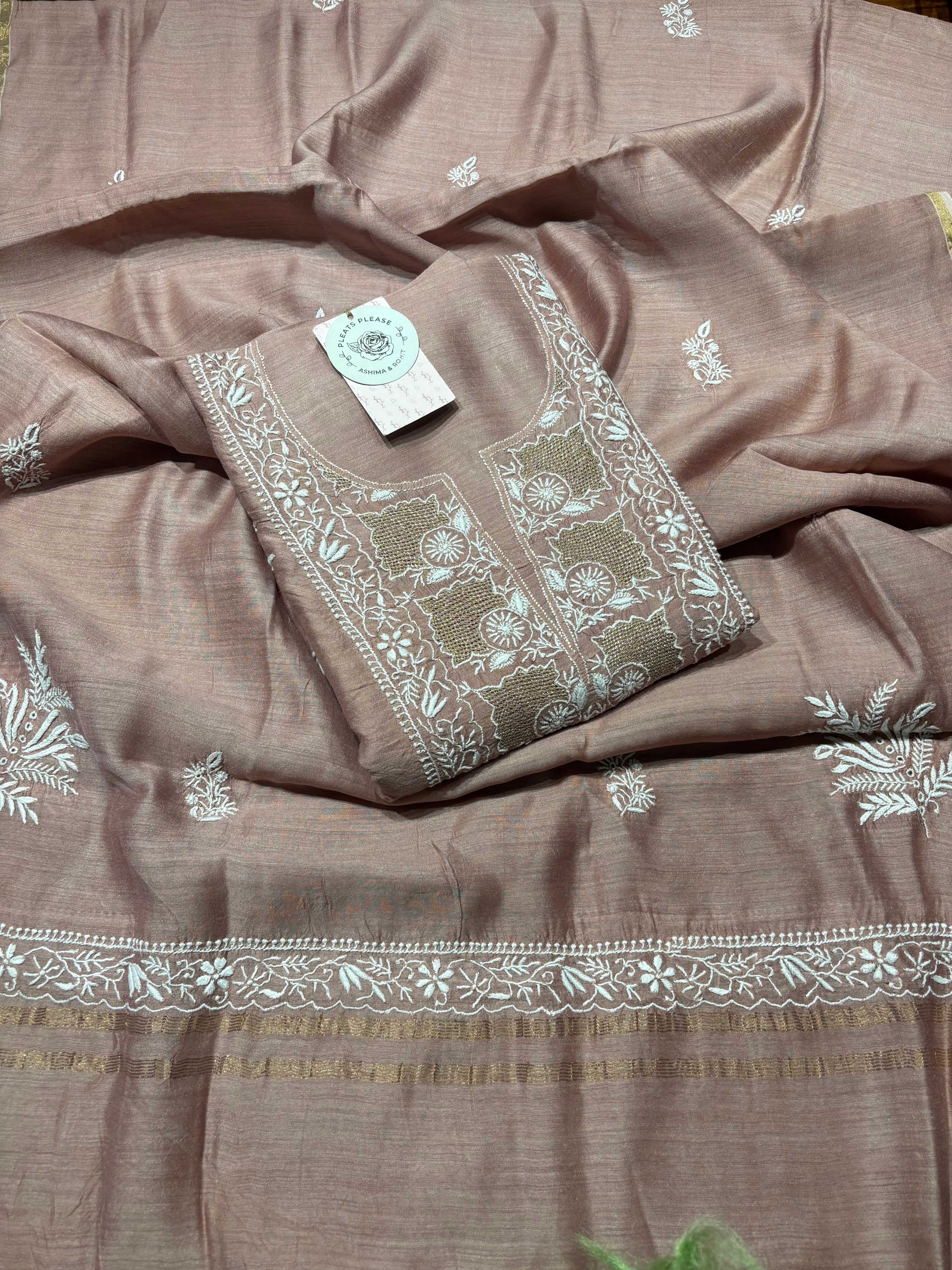 Garnet Monga Silk Chikankari Kurta And Dupatta Fabric