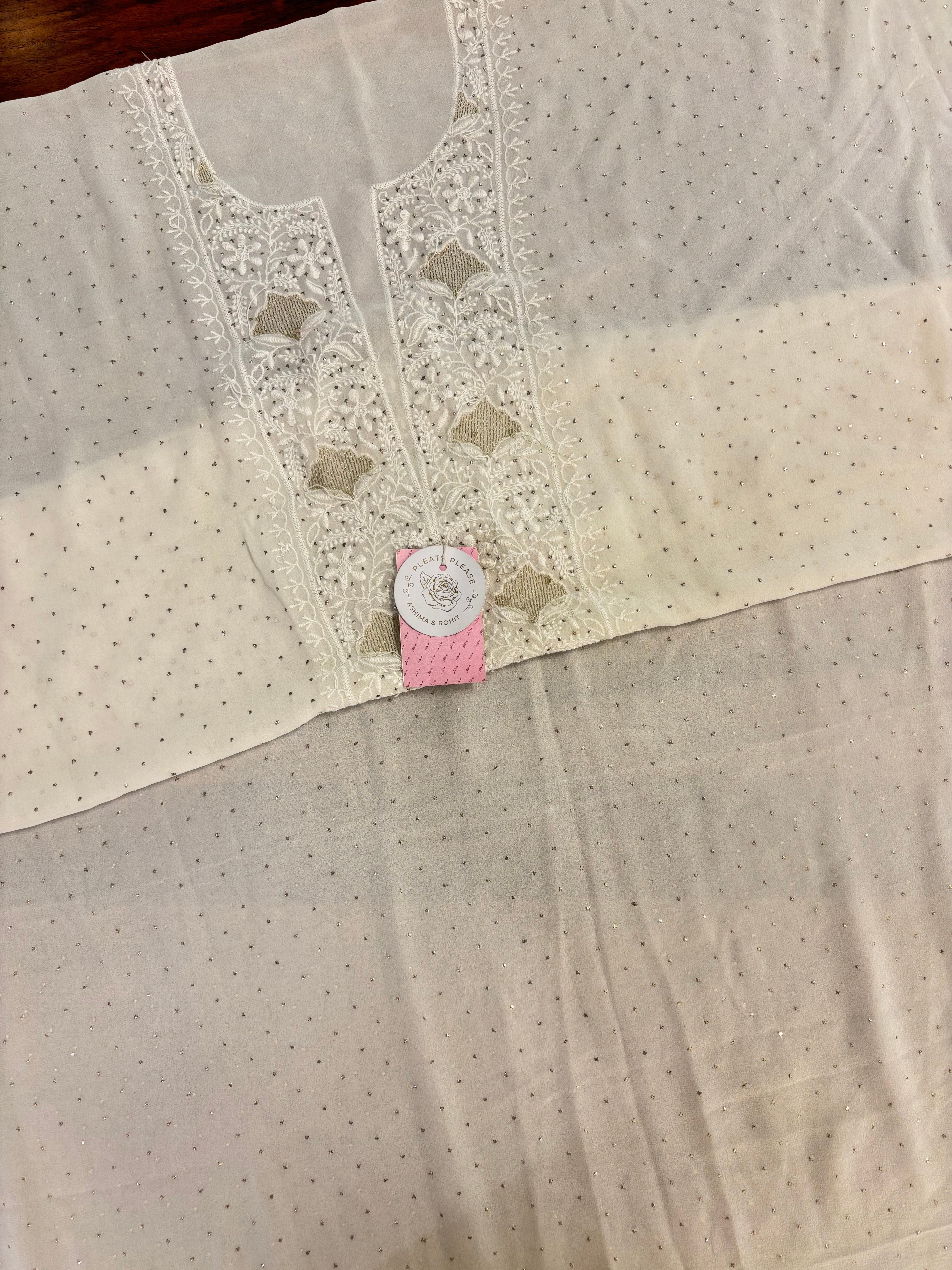 Dyeable Pure & Premium Georgette Mukaish Chikankari Kaftan