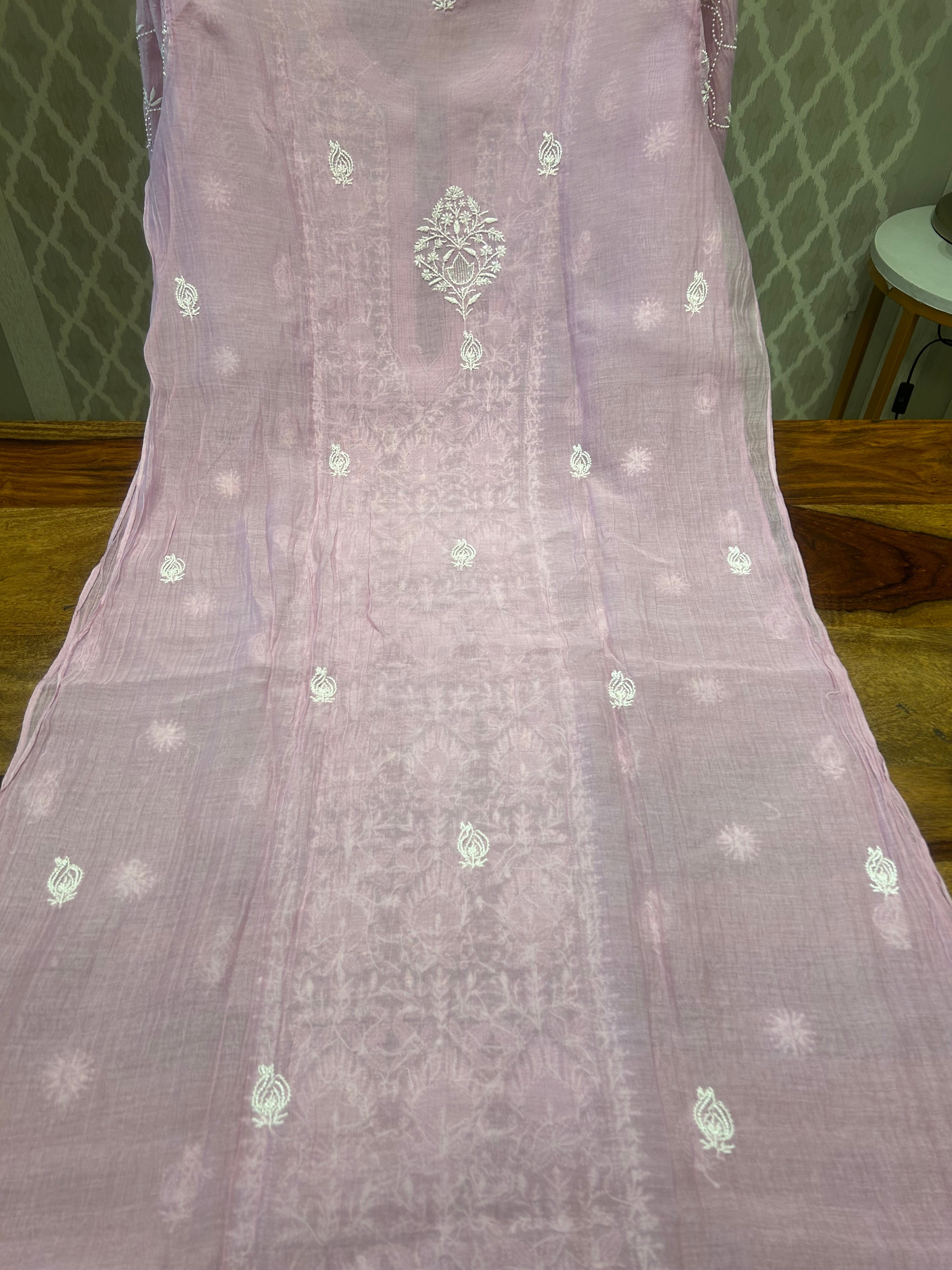Purple Chikankari Chanderi Mul Kurta and Dupatta set