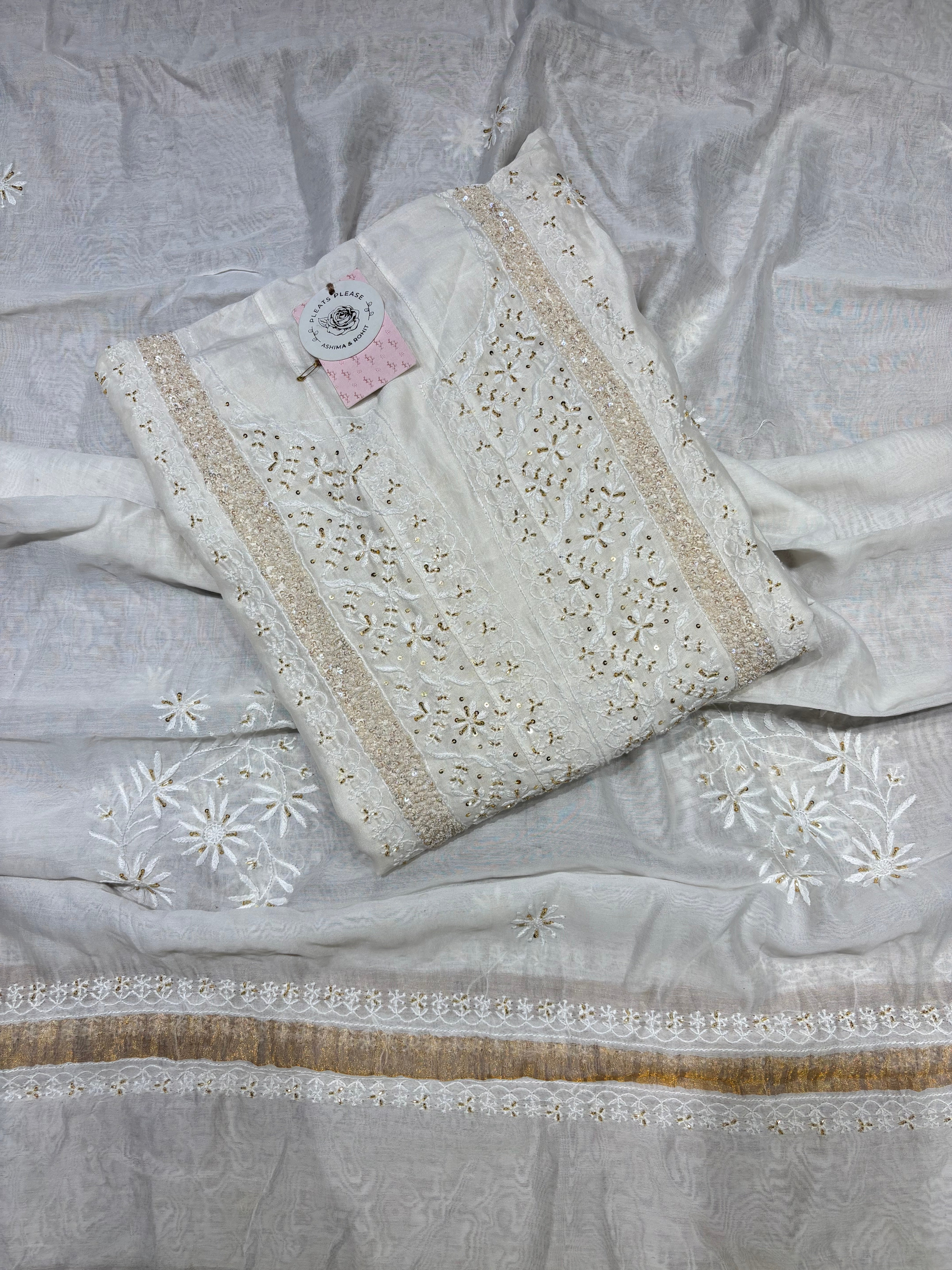 Dyeable Chanderi Silk Chikankari Anarkali & Dupatta Set