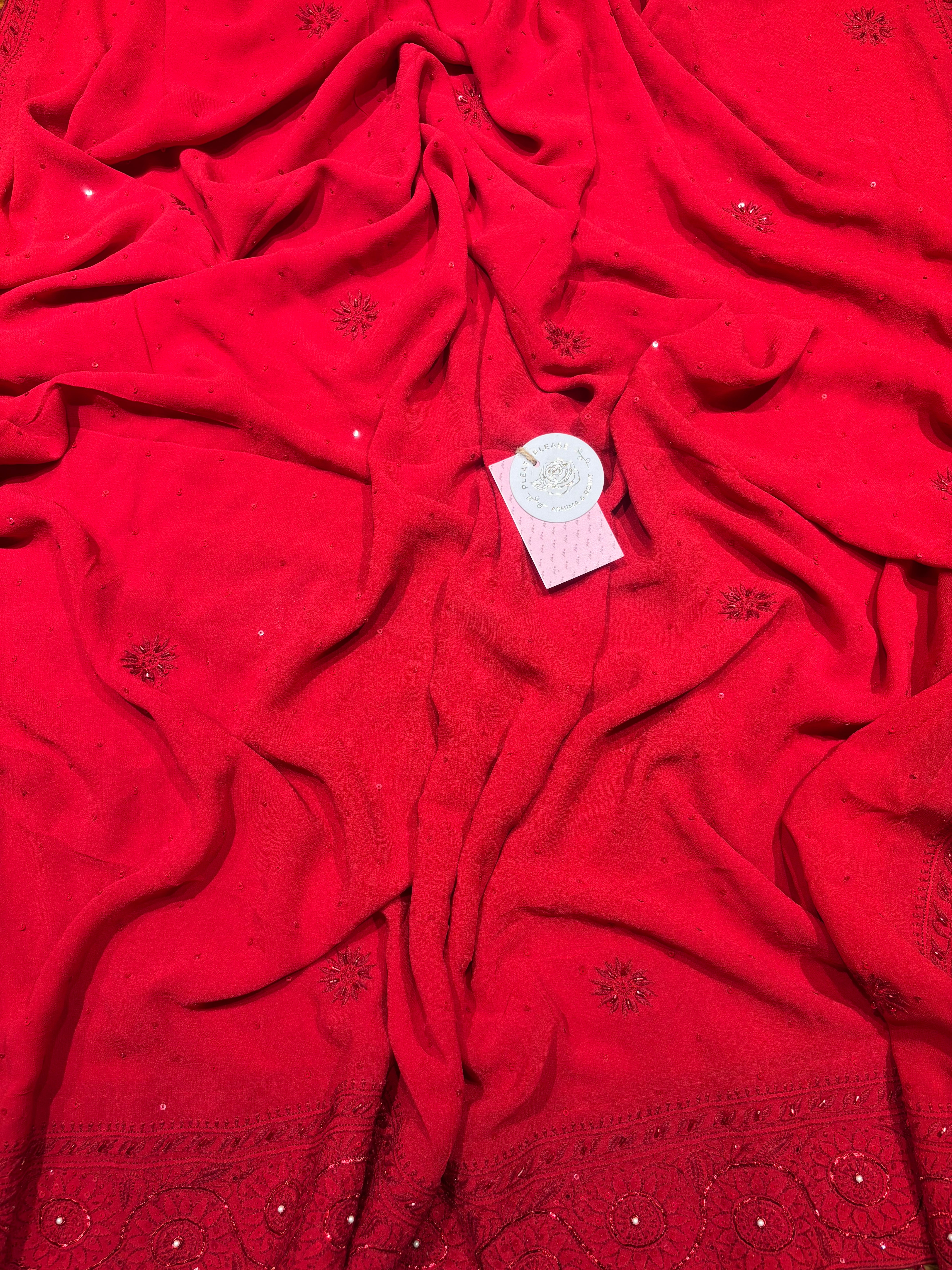 Red Pure & Premium Georgette Chikankari Anarkali & Dupatta Set