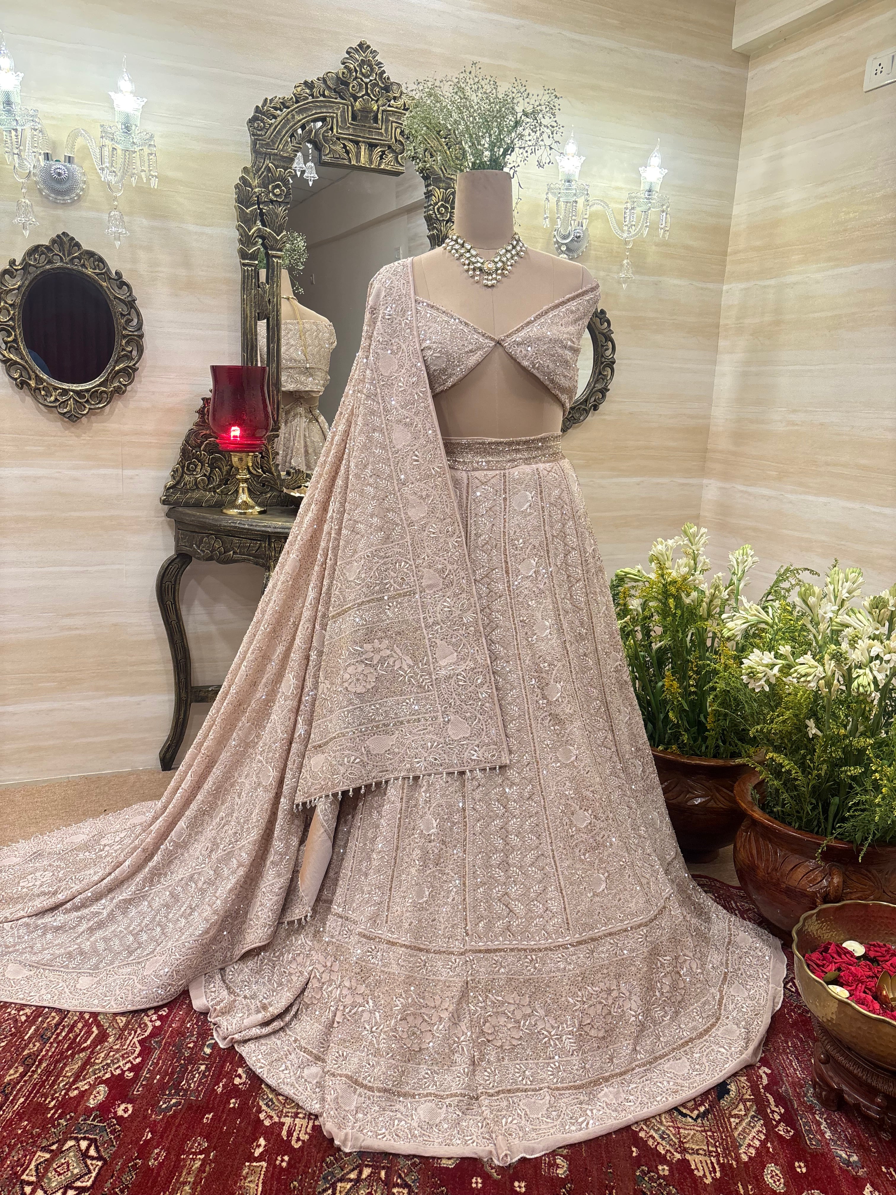 Rosy Brown Pure & Premium Georgette Chikankari Lehenga Set
