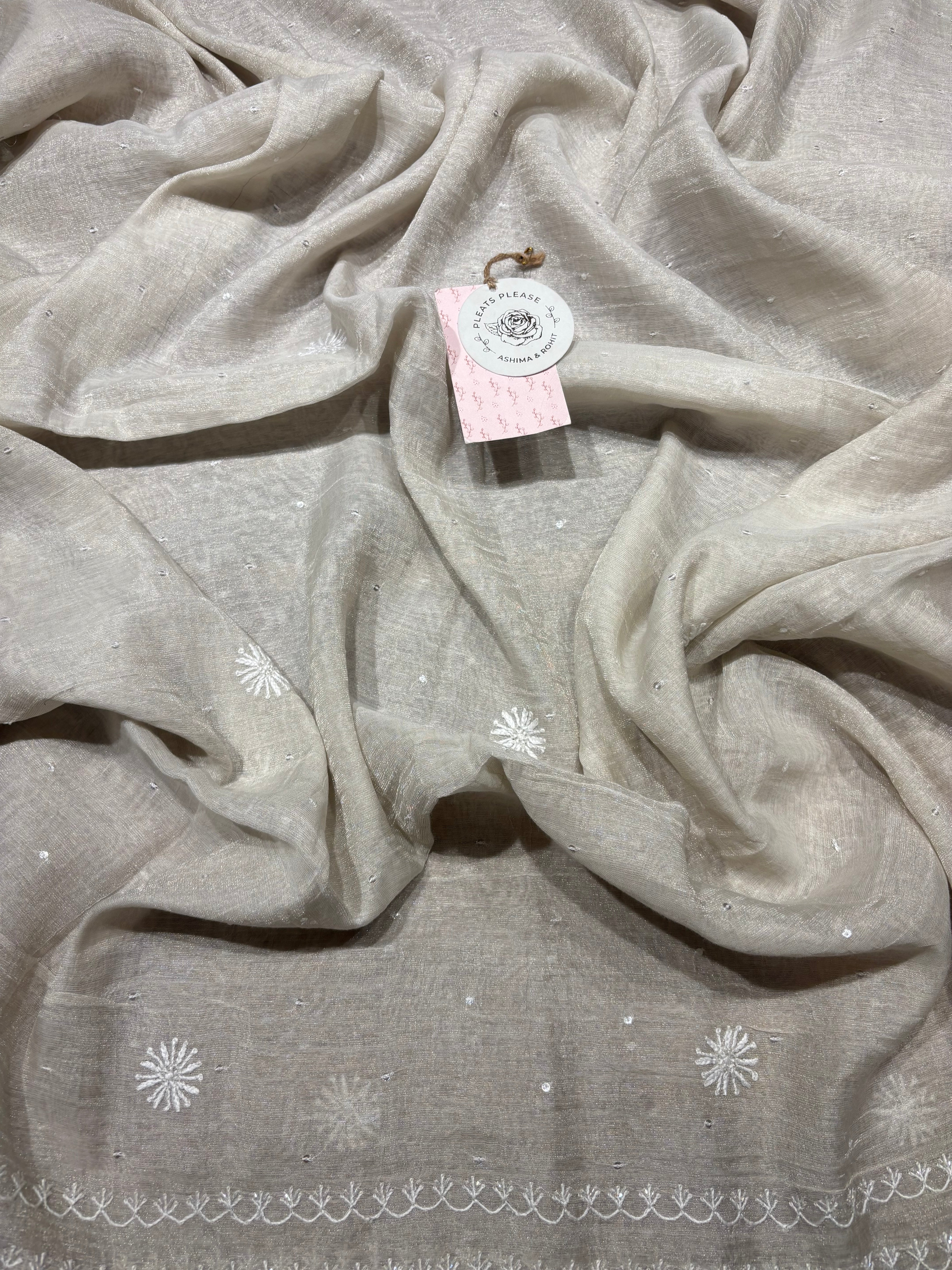 Dyeable Silver Tissue Chikankari Kalidar Kurta and Dupatta set