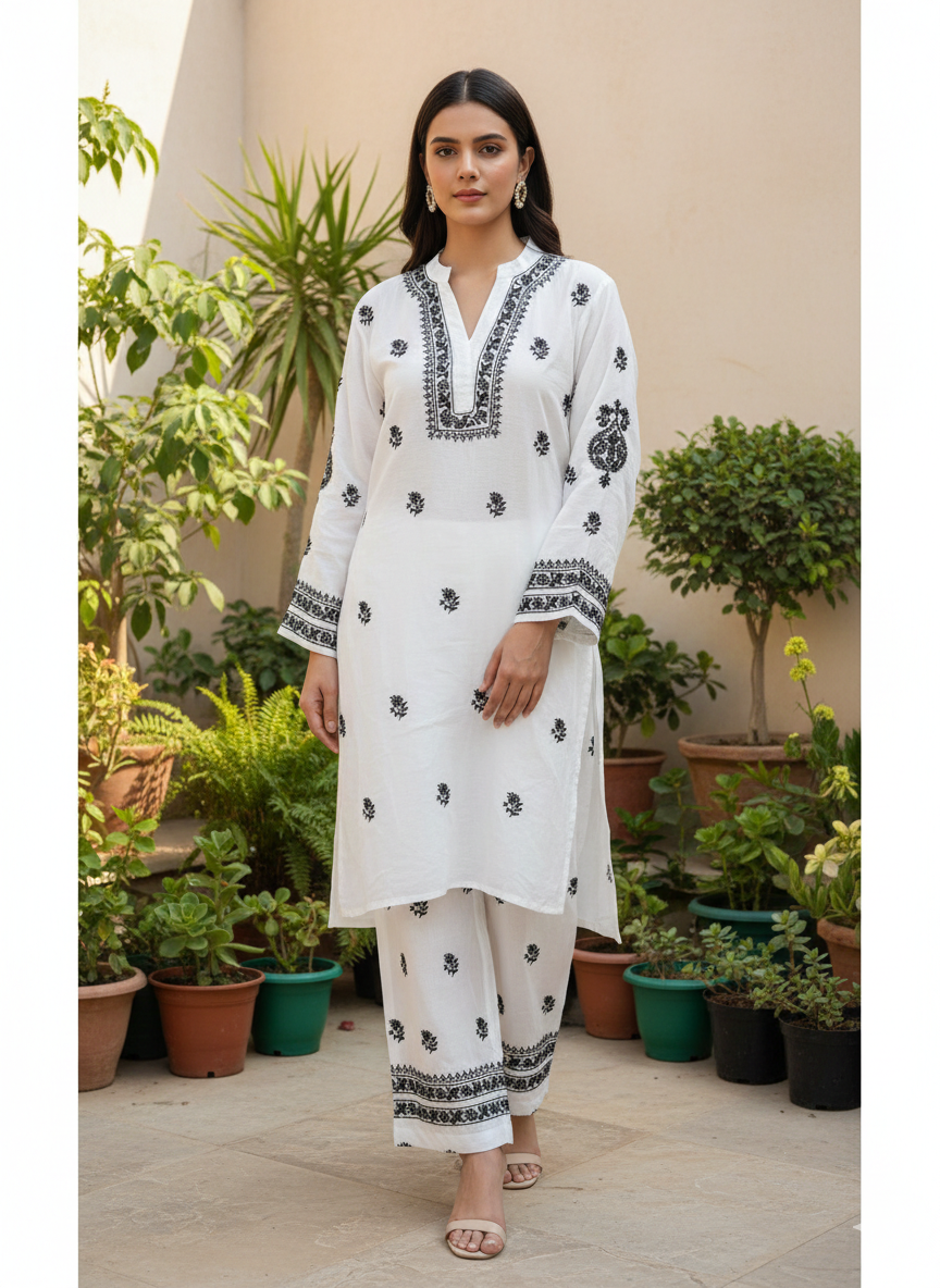 Dyeable Muslin Silk Chikankari Co-ord Set