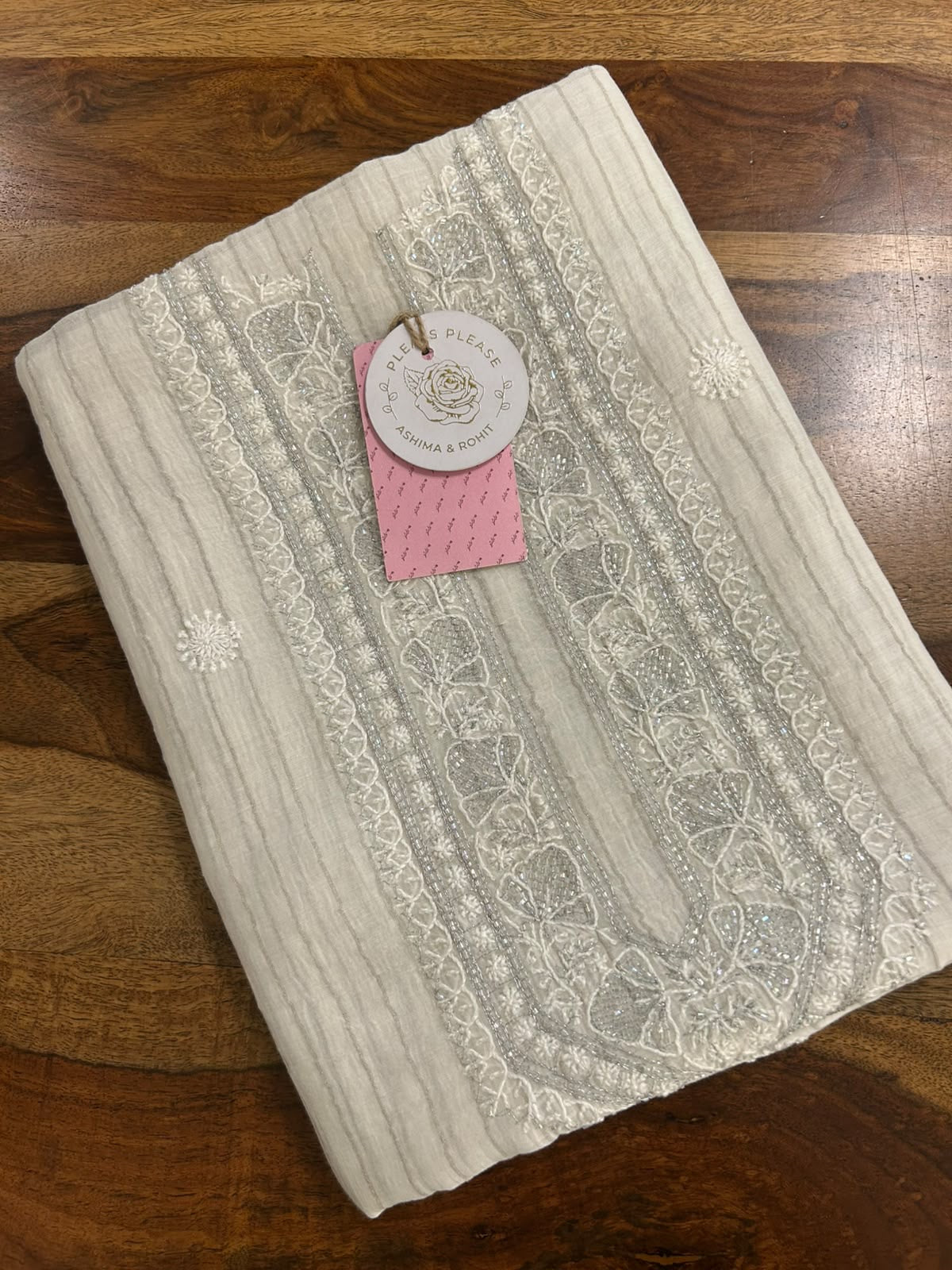 Dyeable Chanderi Silk Men’s Silver Embellished Chikankari Kurta