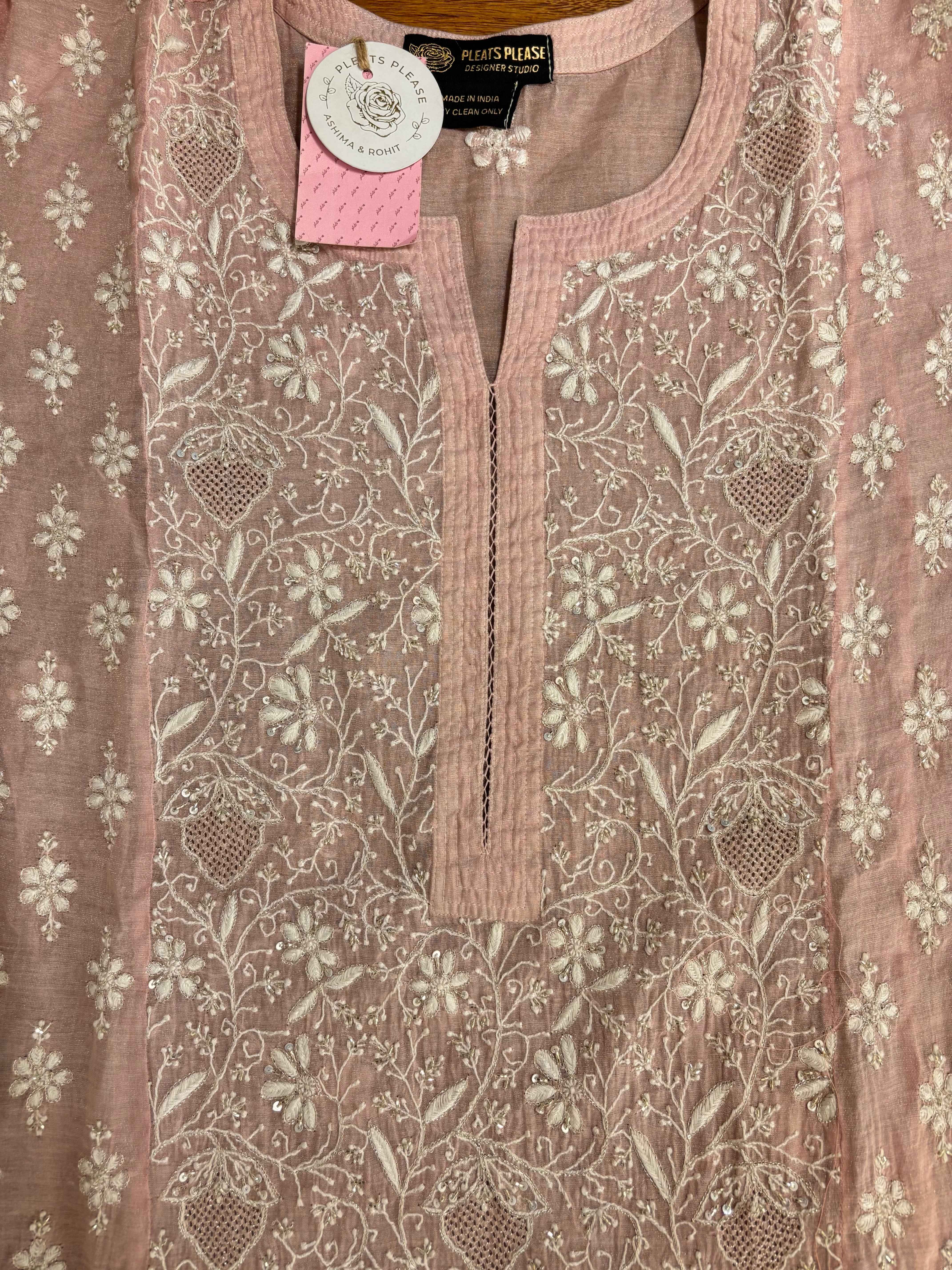 Blush Pink Pure Tissue Chikankari Kurta & Dupatta