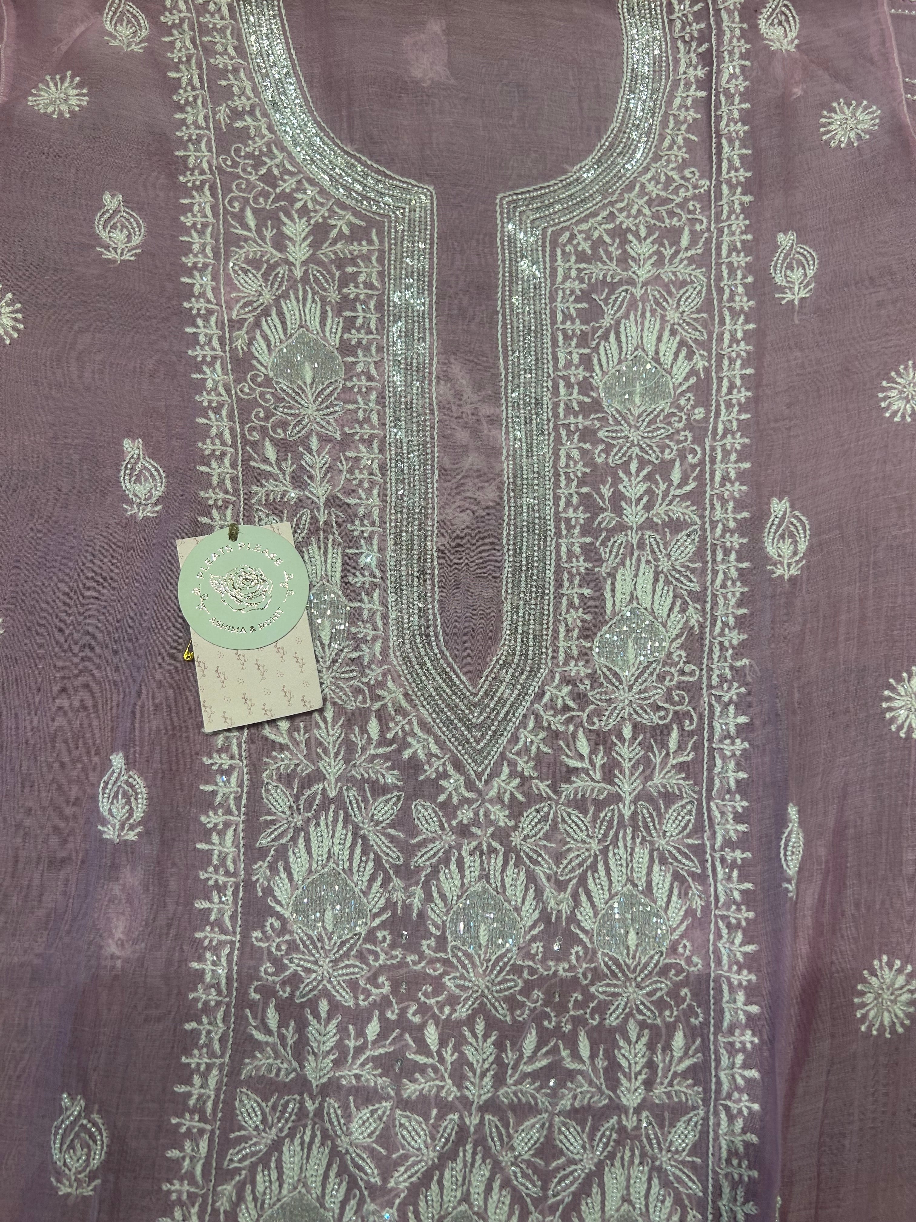 Purple Chikankari Chanderi Mul Kurta and Dupatta set