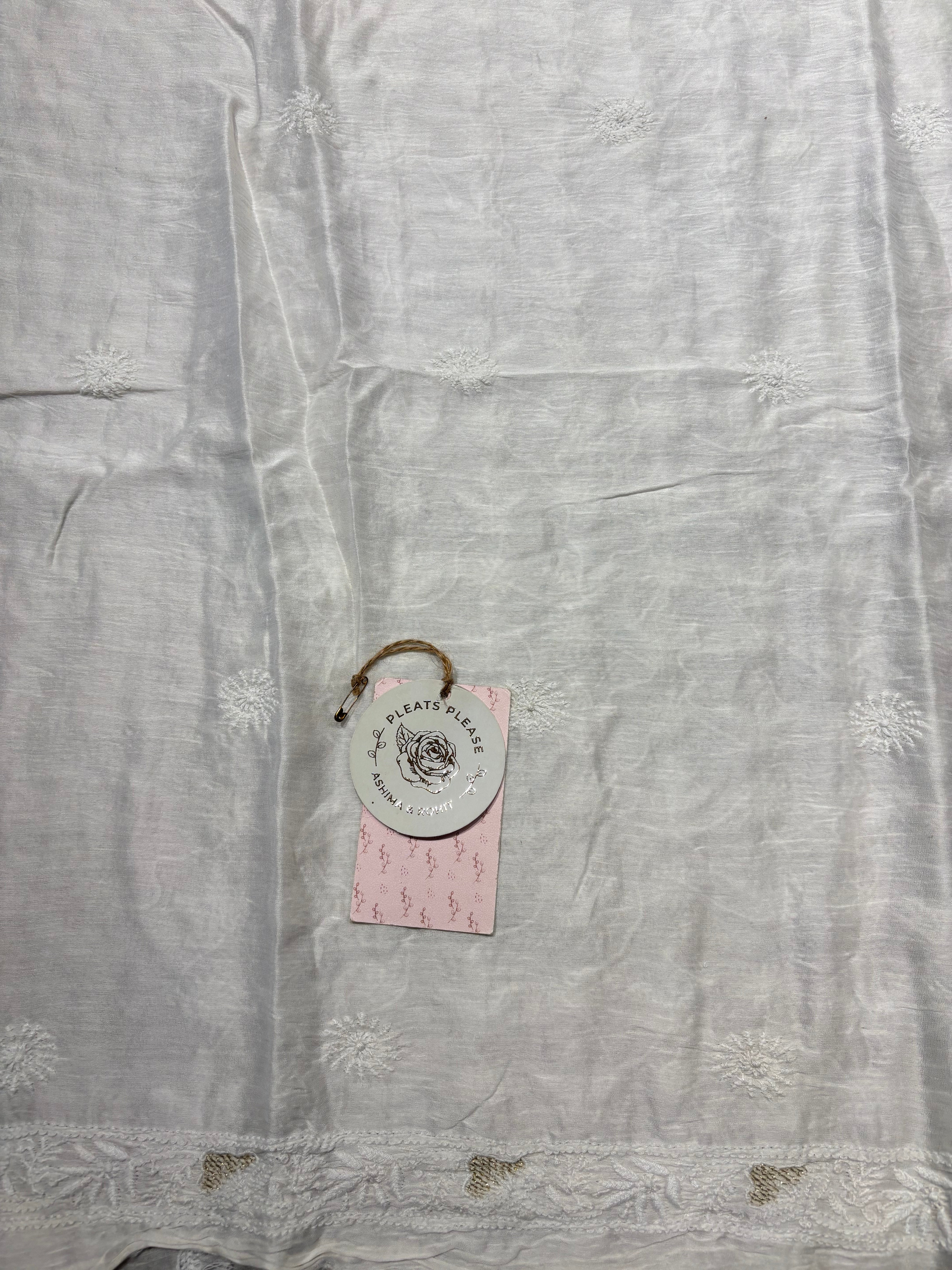 Dyeable Chanderi Silk Chikankari Men’s  Kurta Fabric