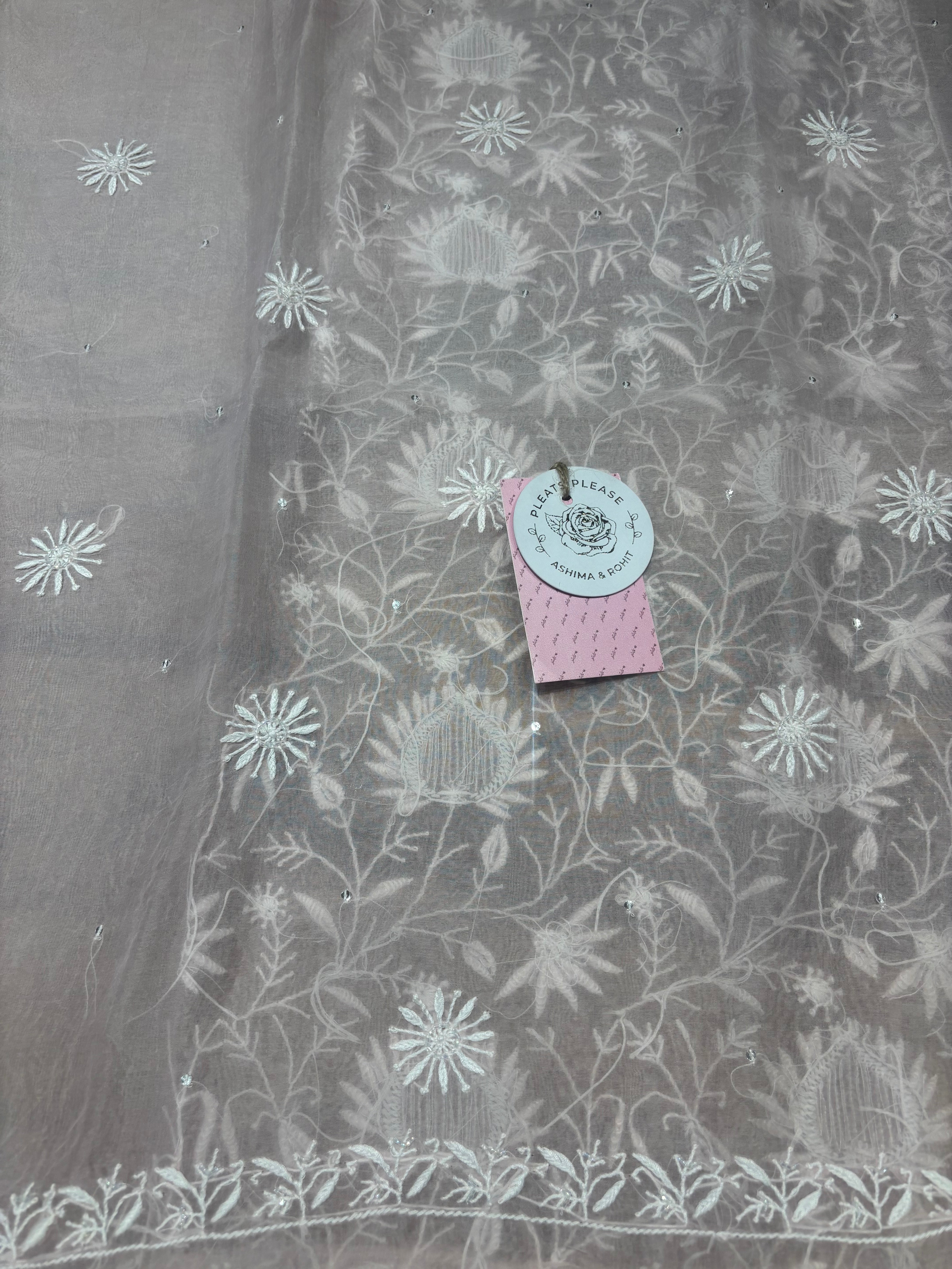 Soft Pink Pure & Premium Organza Silk Chikankari Kurta & Dupatta Fabric