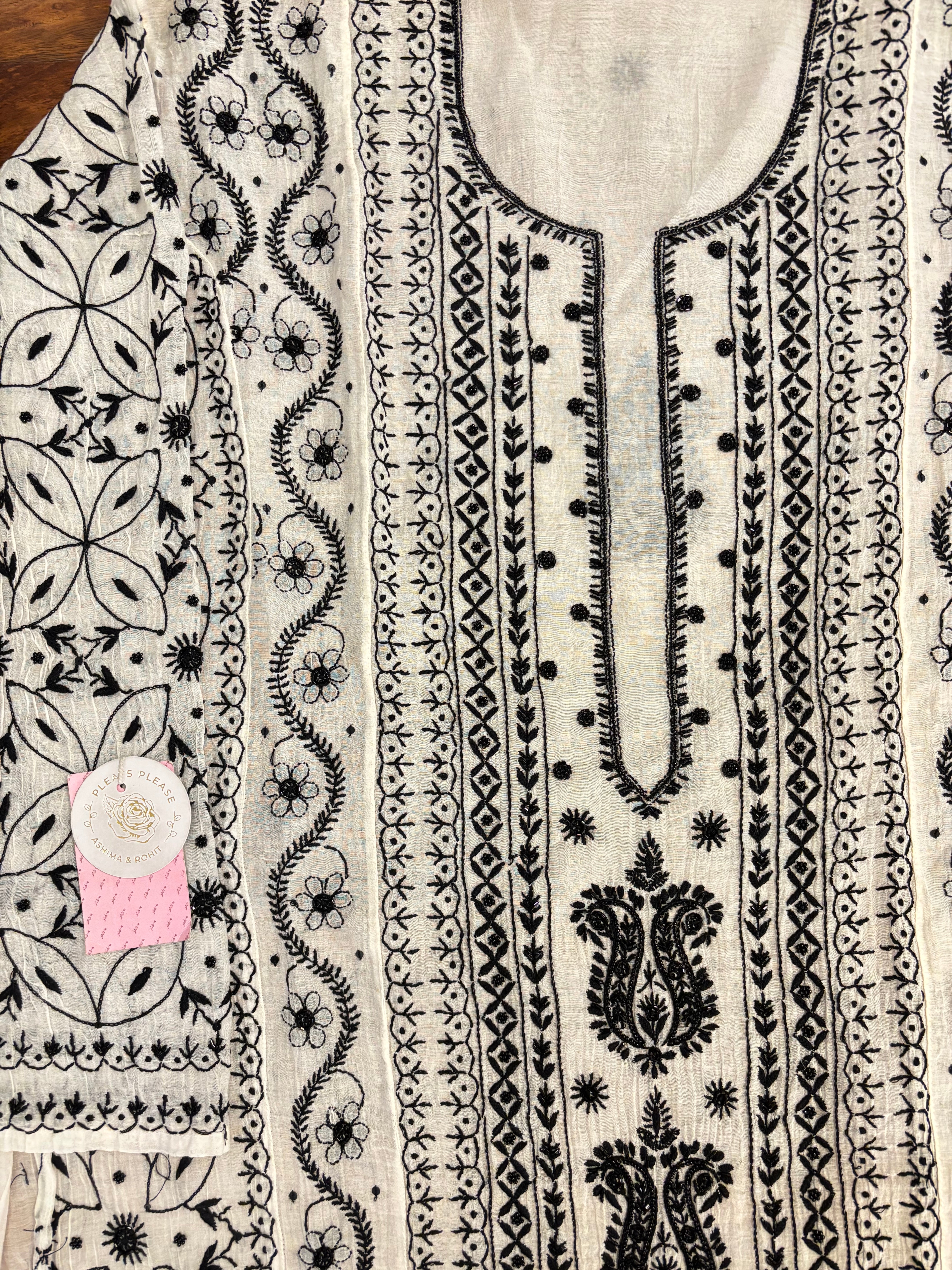 Dyeable Pure Chanderi Mul Chikankari Kurta & Dupatta