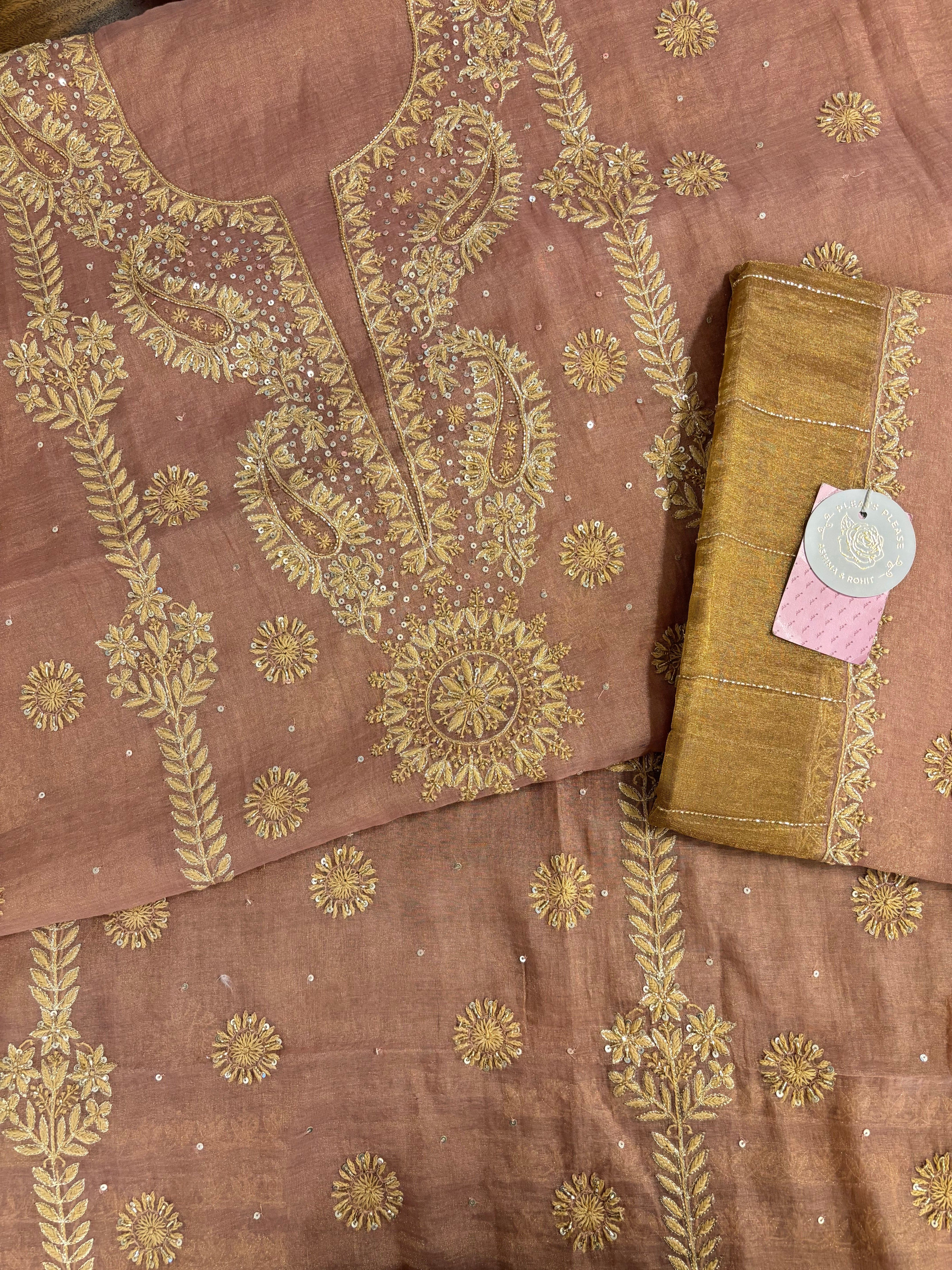 Copper Rose Pure & Premium Tissue Kurta & Dupatta
