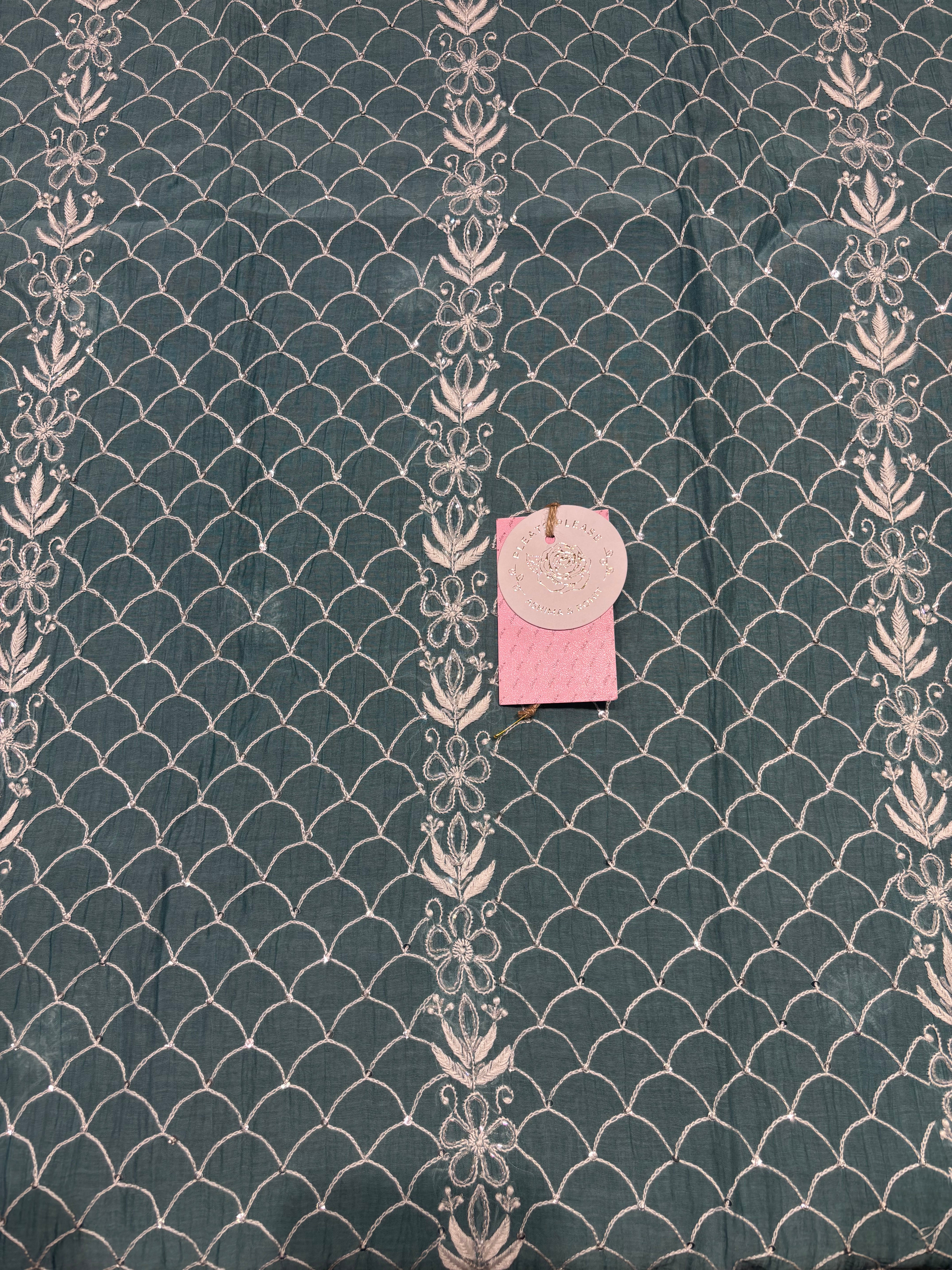 Turquoise Blue Chanderi Mul Chikankari Kurta & Dupatta Set