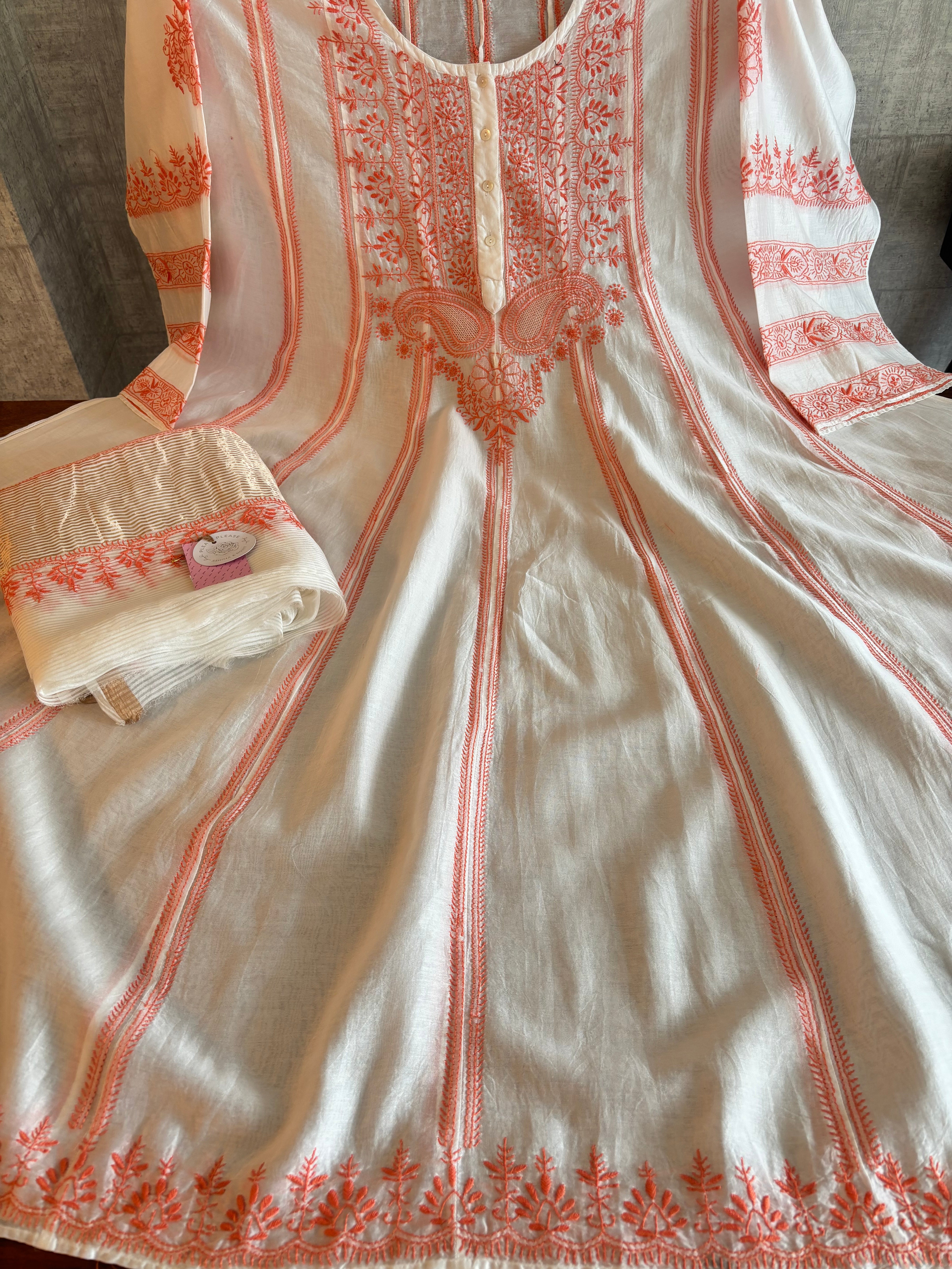 Dyeable Chanderi Chikankari Anarkali & Dupatta