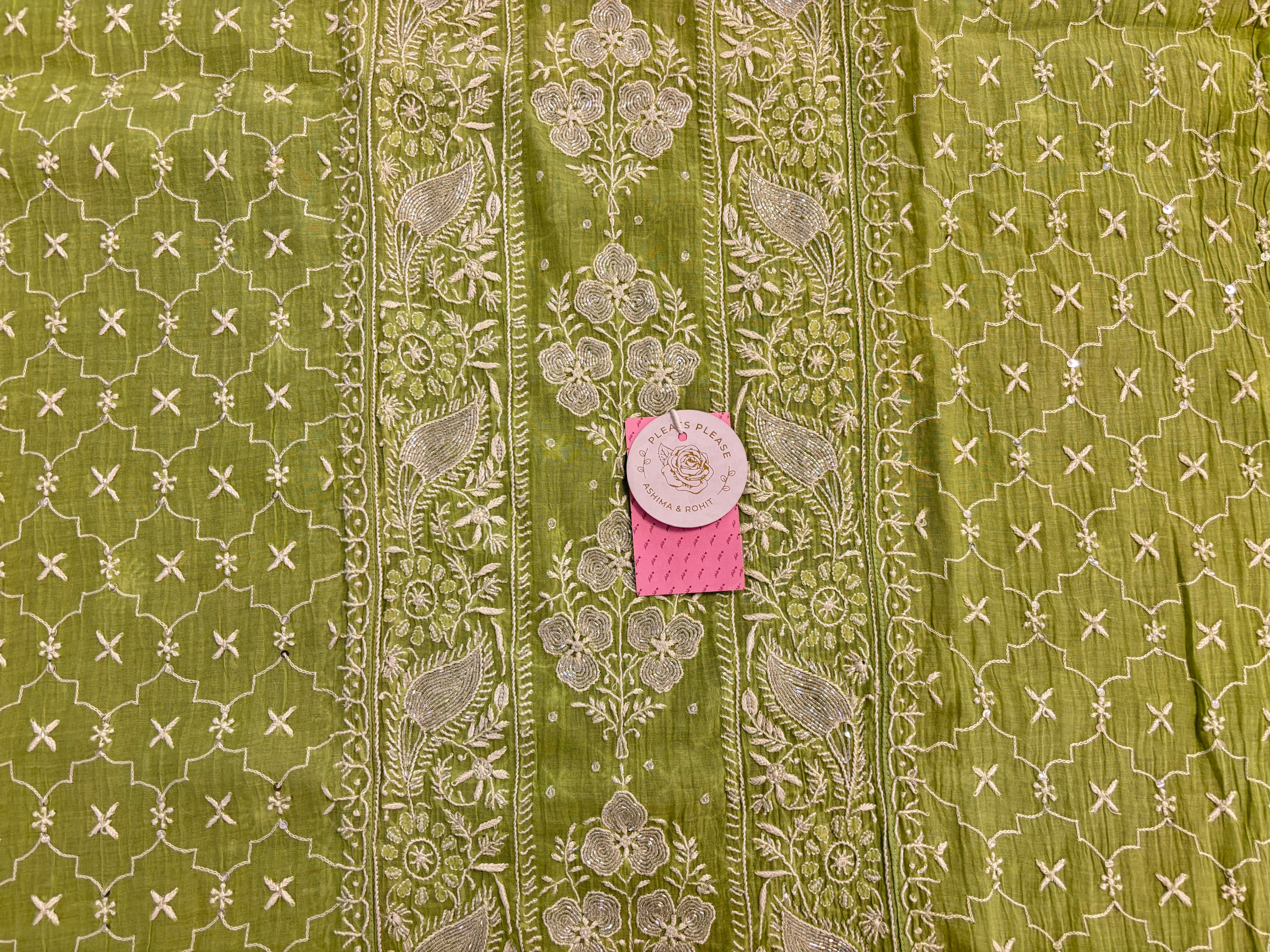 Green Chanderi Chikankari Kurta & Dupatta