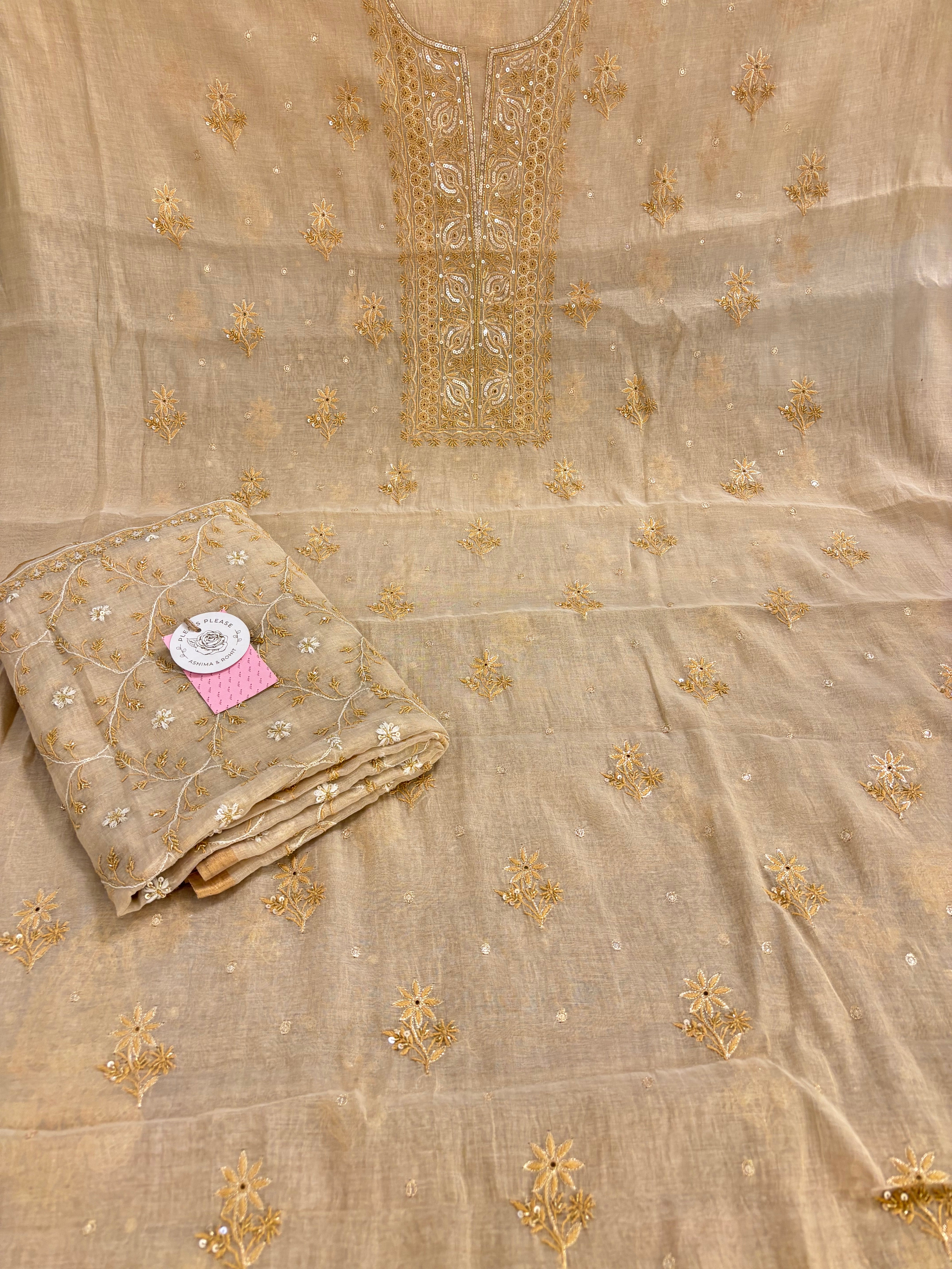 Dyeable Pure & Premium Tissue Chikankari Kurta & Dupatta