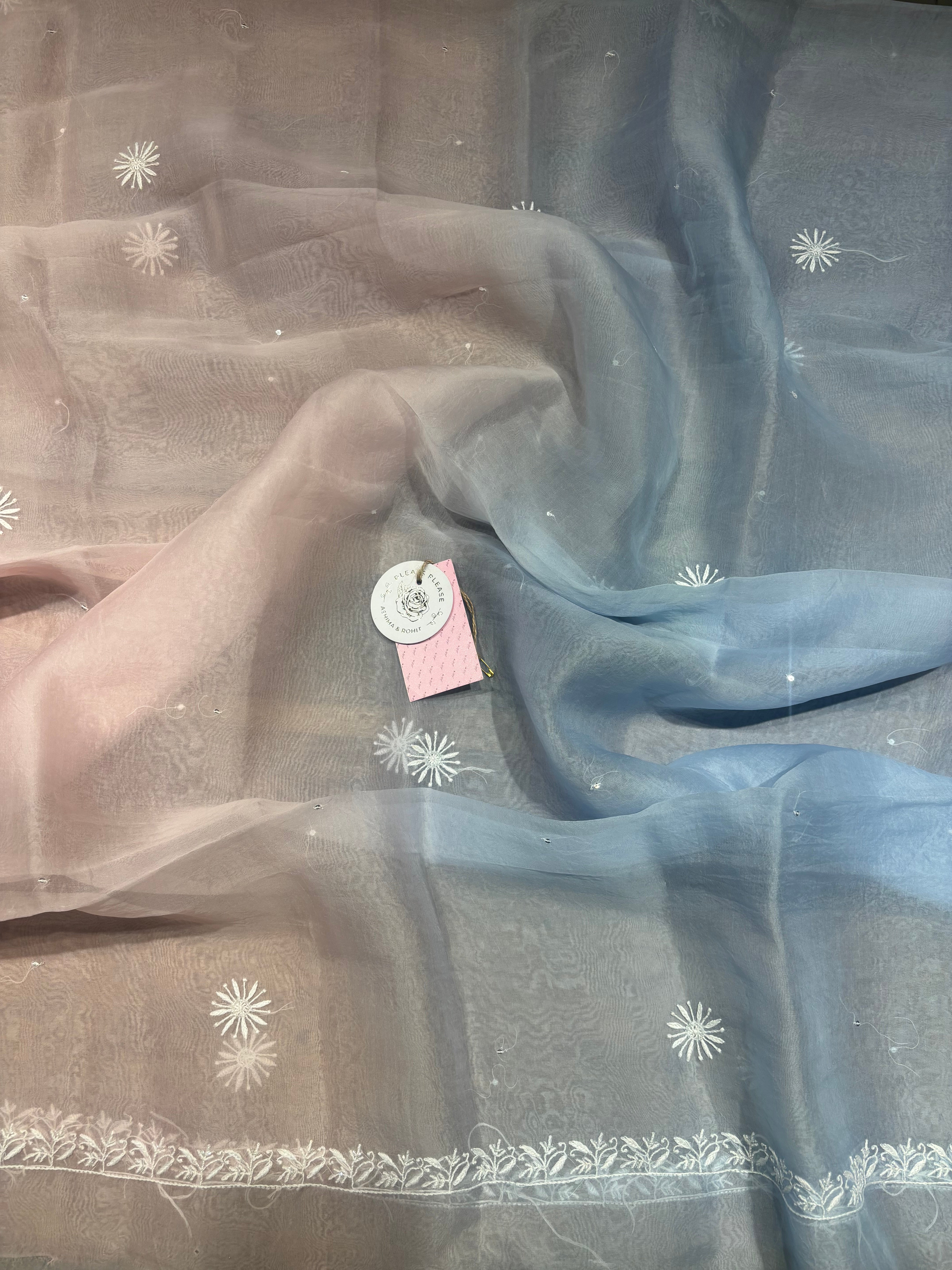 Soft Pink Pure & Premium Organza Silk Chikankari Kurta & Dupatta Fabric