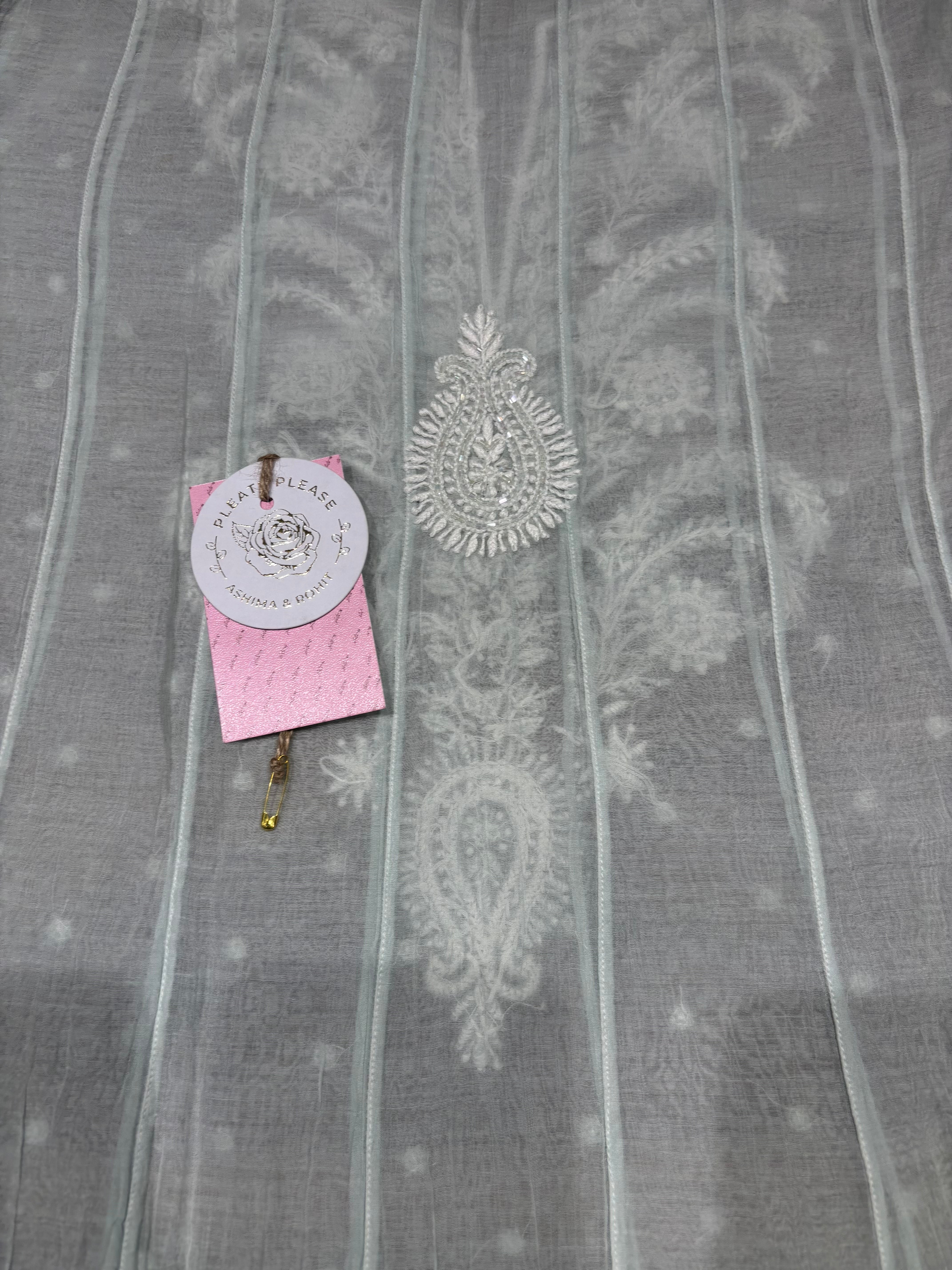 Sea Foam Ombre Chanderi Mul Chikankari Anarkali & Dupatta Set