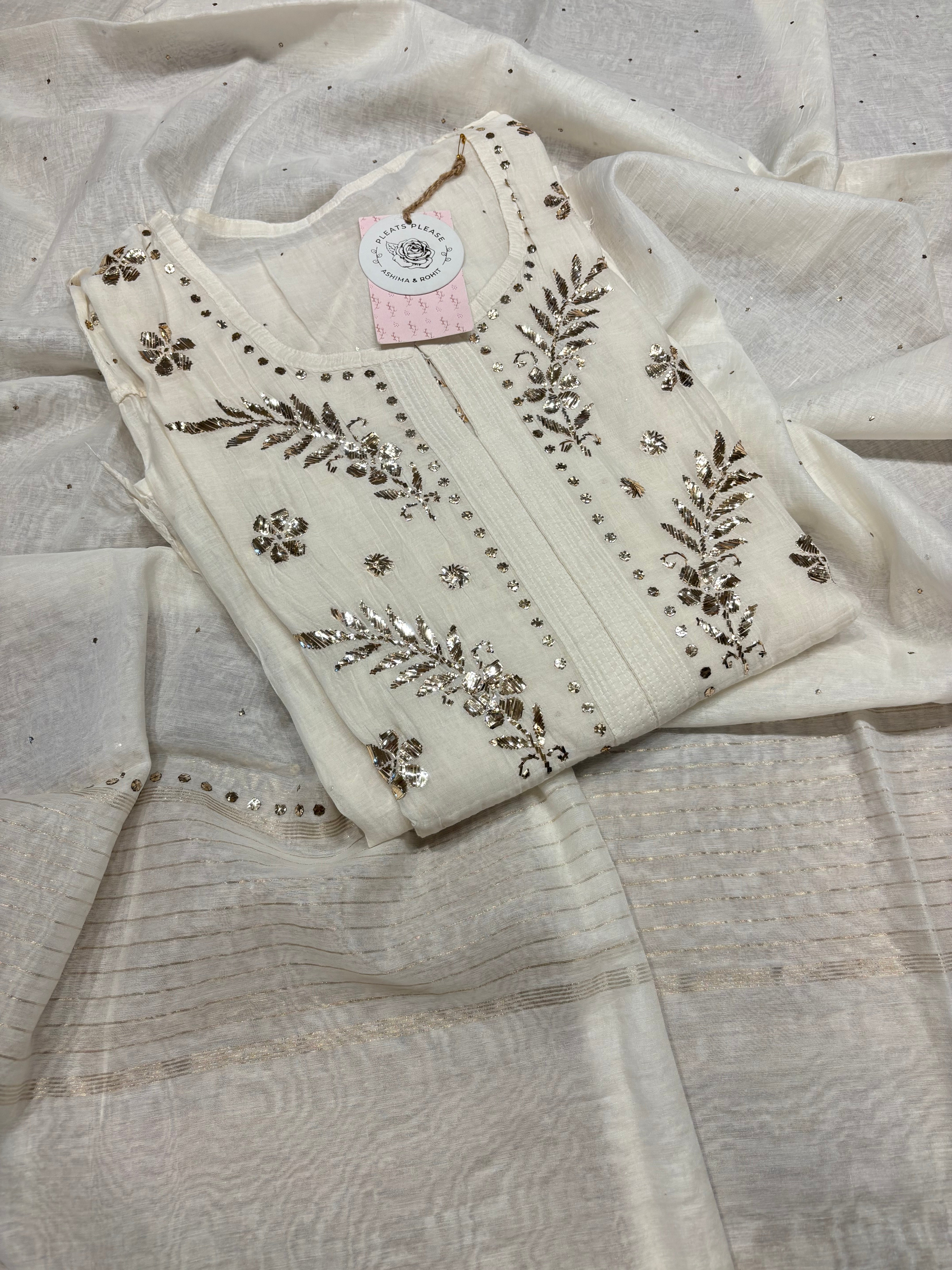 Dyeable Chanderi Mul Mukaish A-line Kurta And Dupatta Set
