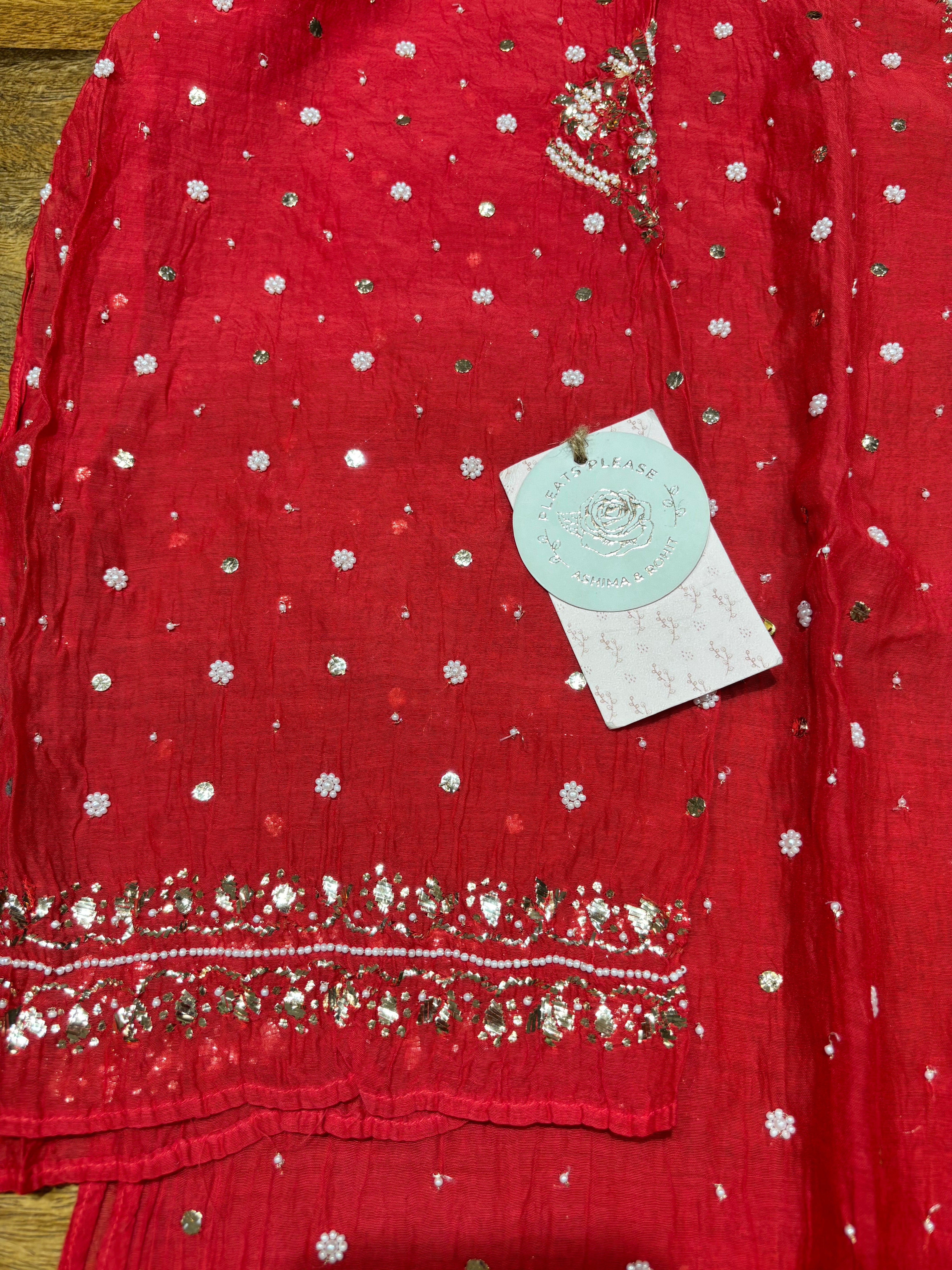 Red Chanderi Mul Mukaish Kurta & Dupatta Set