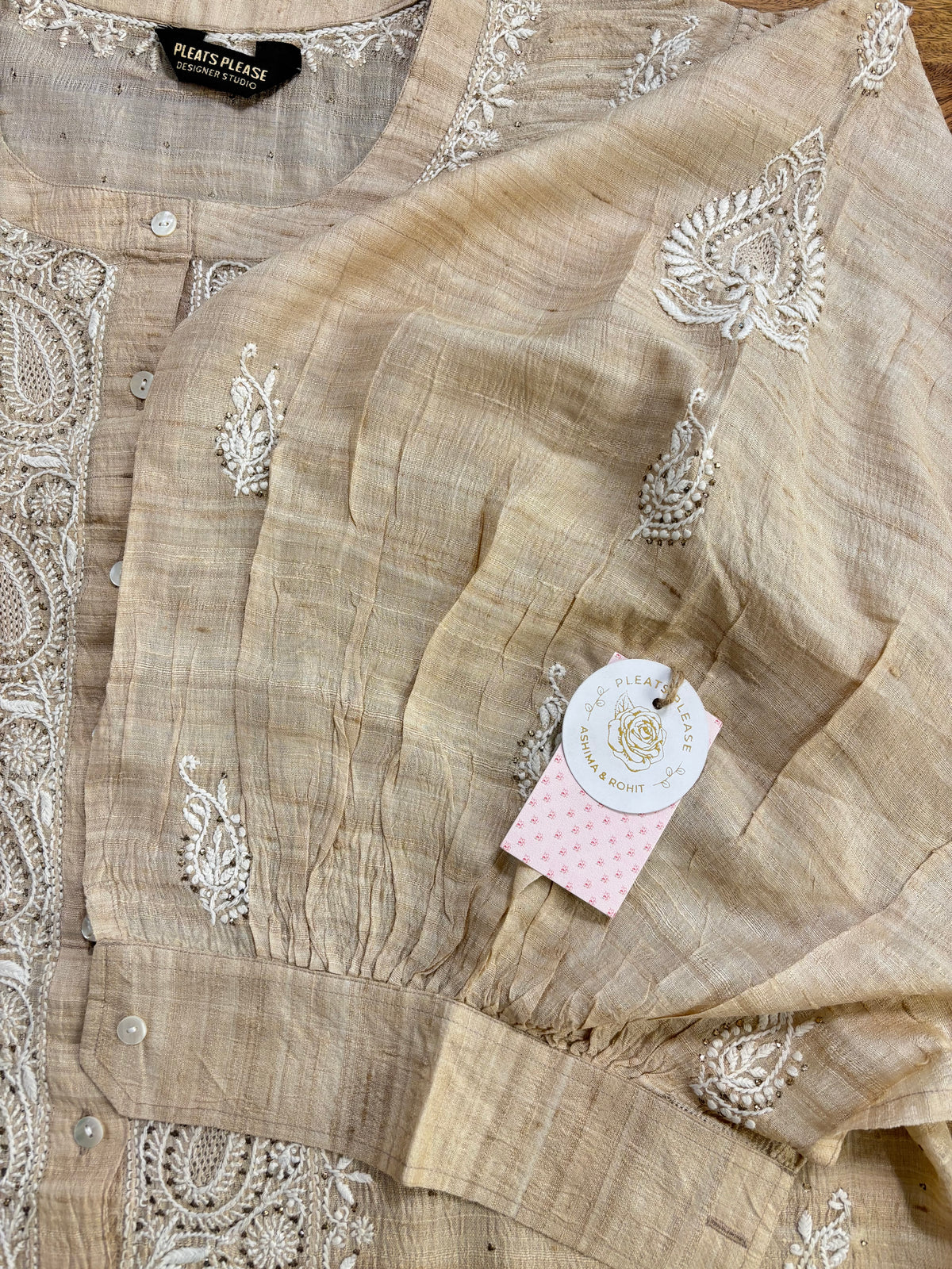 Natural Tussar Silk Chikankari Mukaish Co-Ord Set