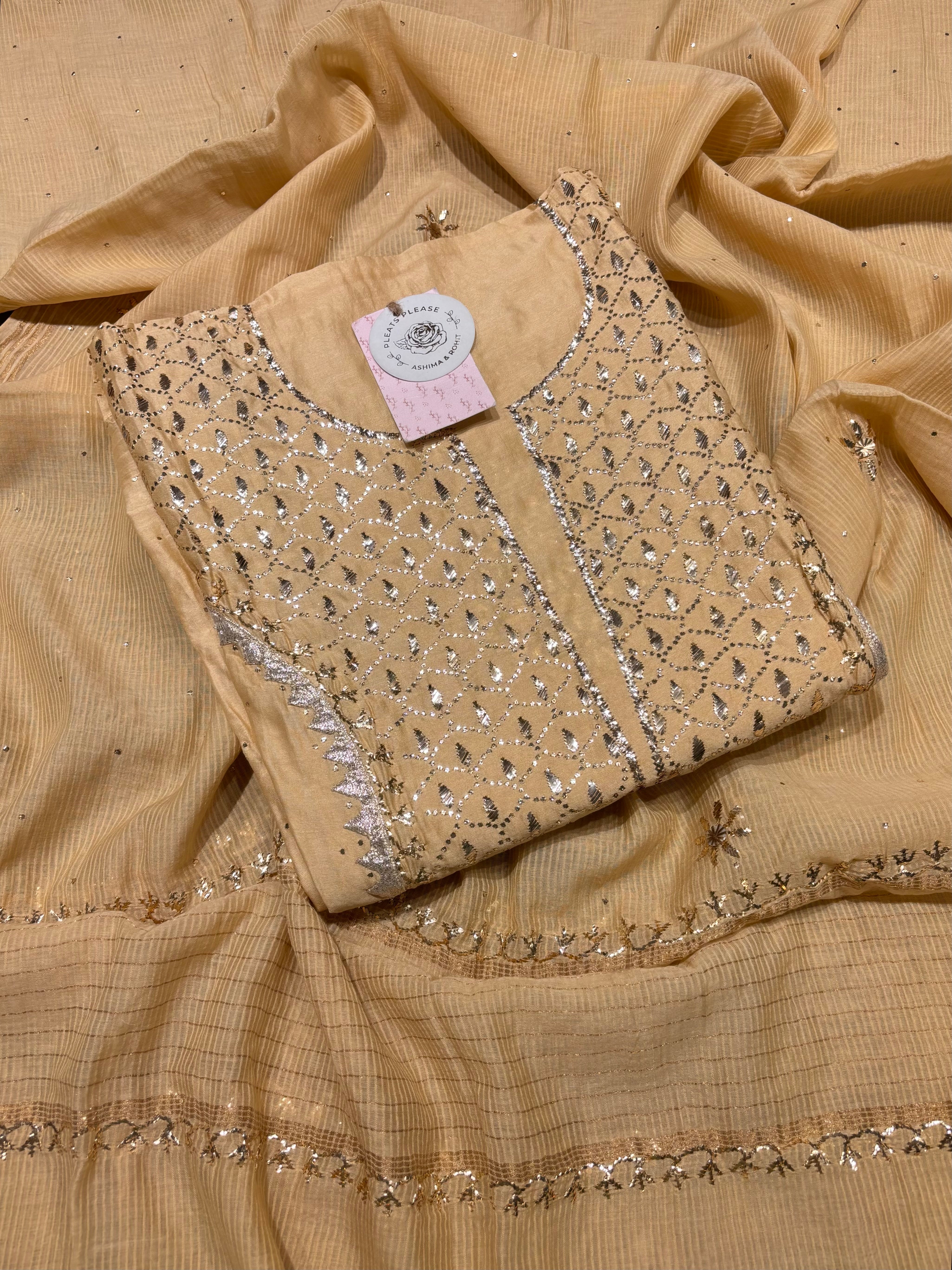 Golden Chanderi Silk Mukaish Kurta & Dupatta Set