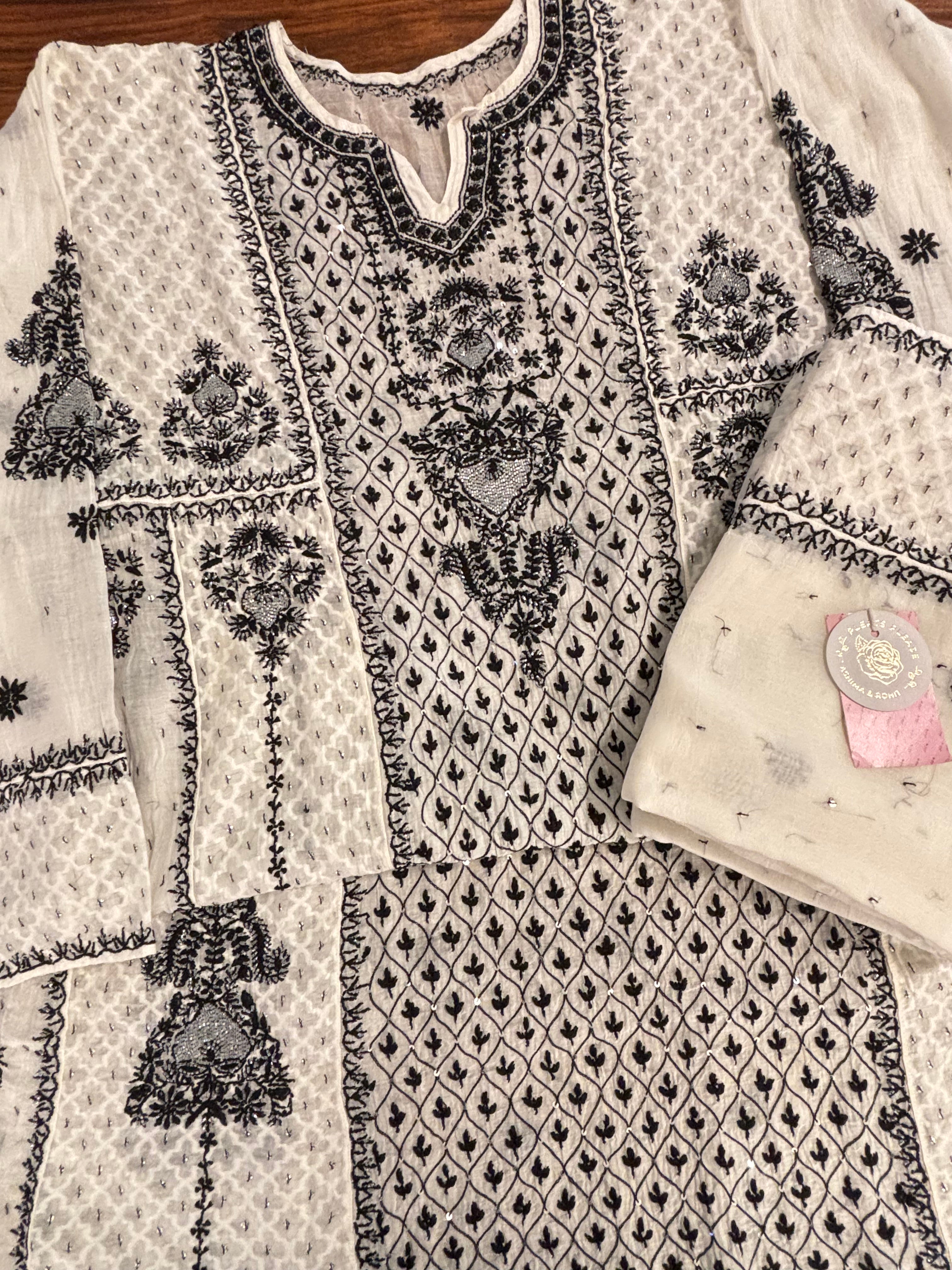Dyeable Pure Chanderi Chikankari Anarkali & Dupatta Set