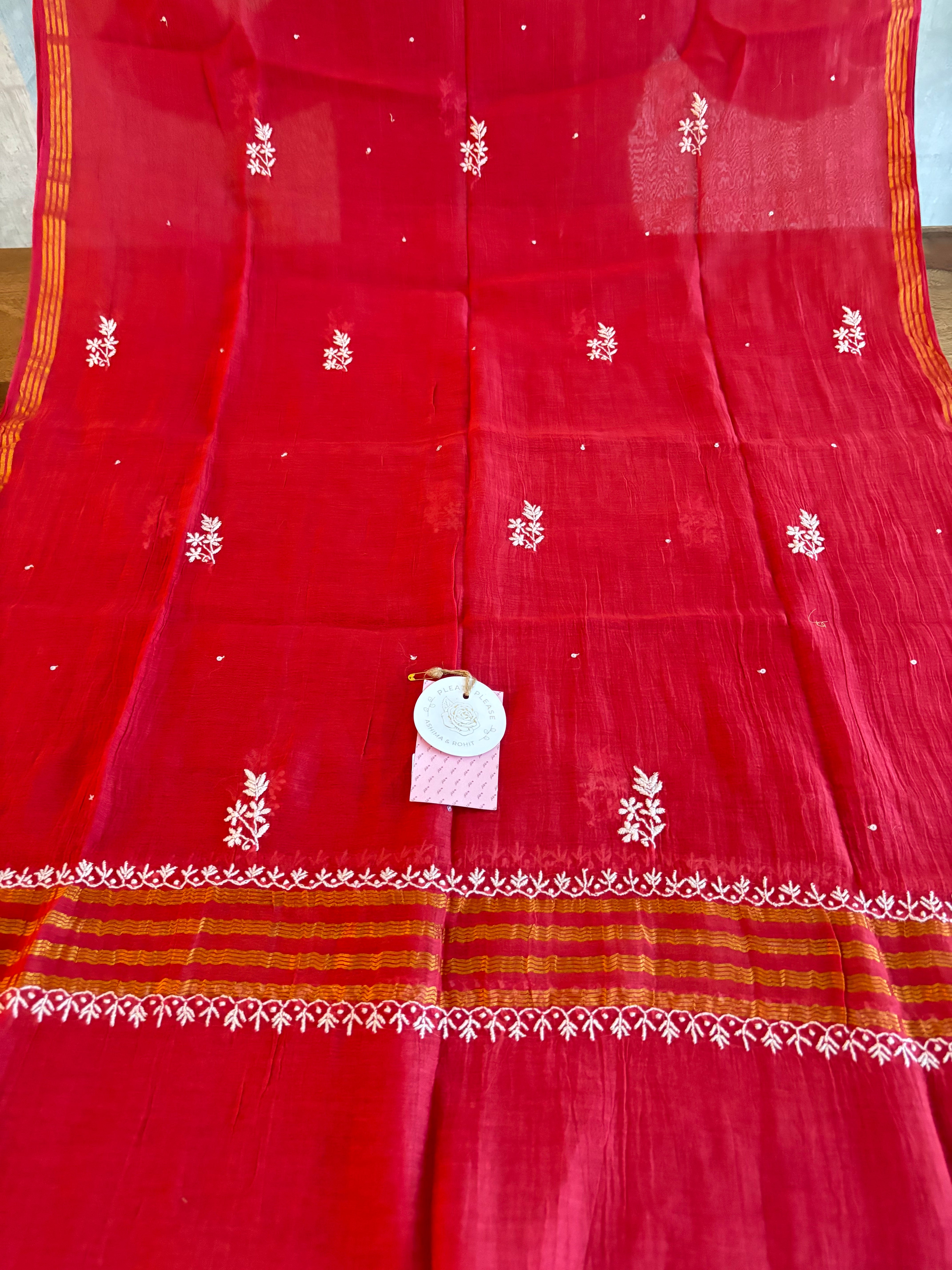 Red Chanderi Chikankari Anarkali & Dupatta