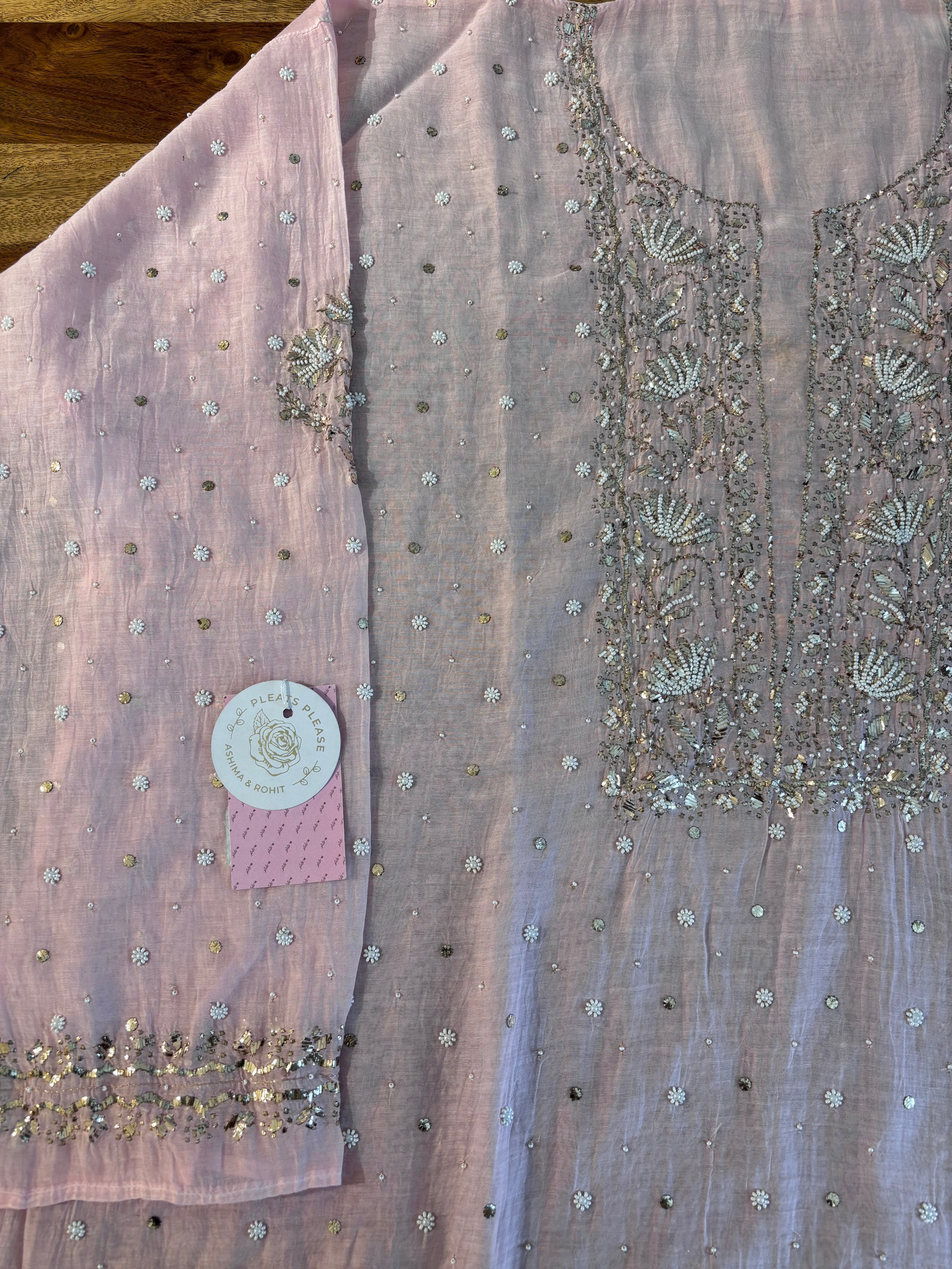 Baby Pink Chanderi Mul Mukaish Kurta & Dupatta