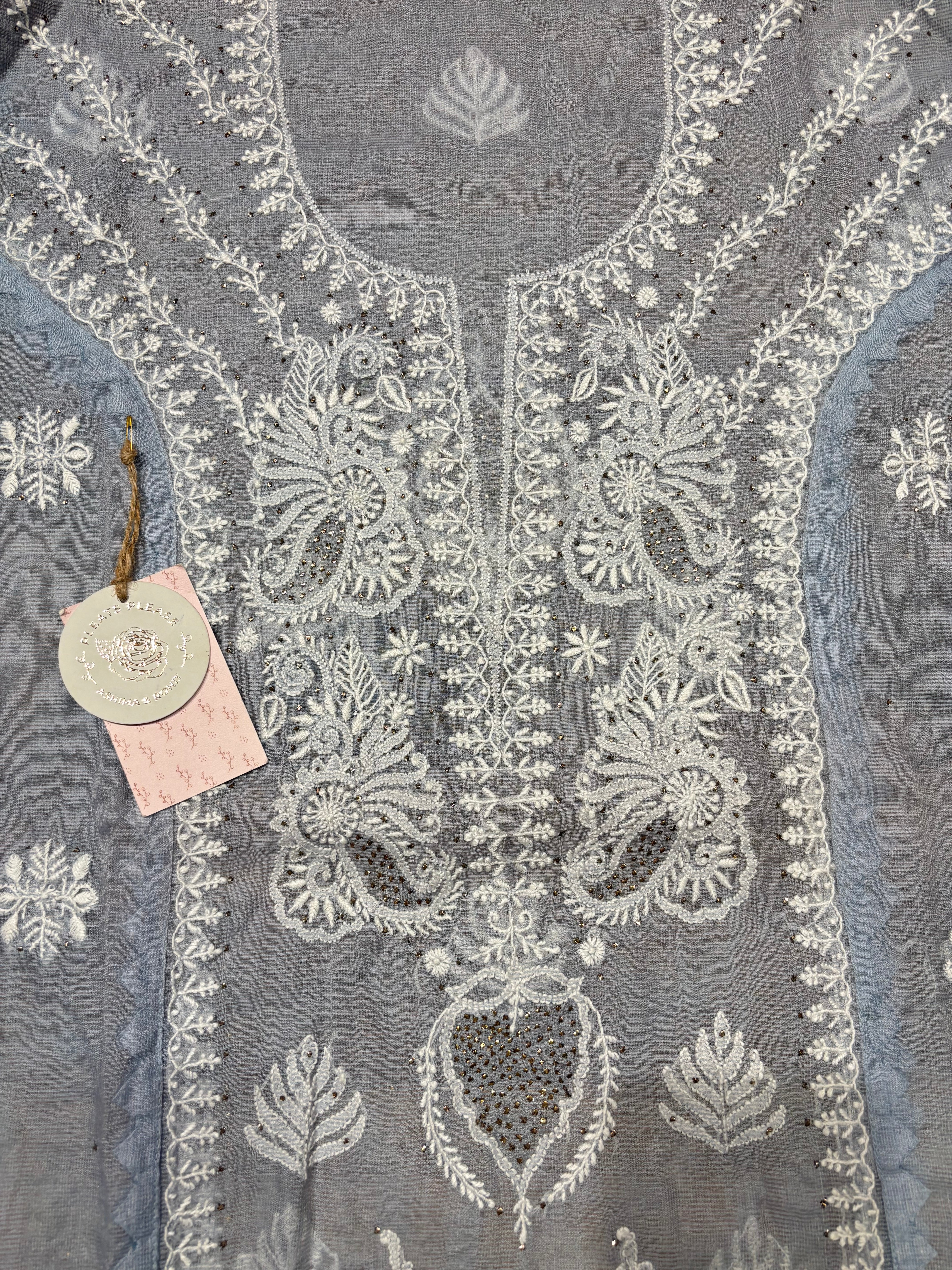 Blue Kota Doria Chikankari Kurta