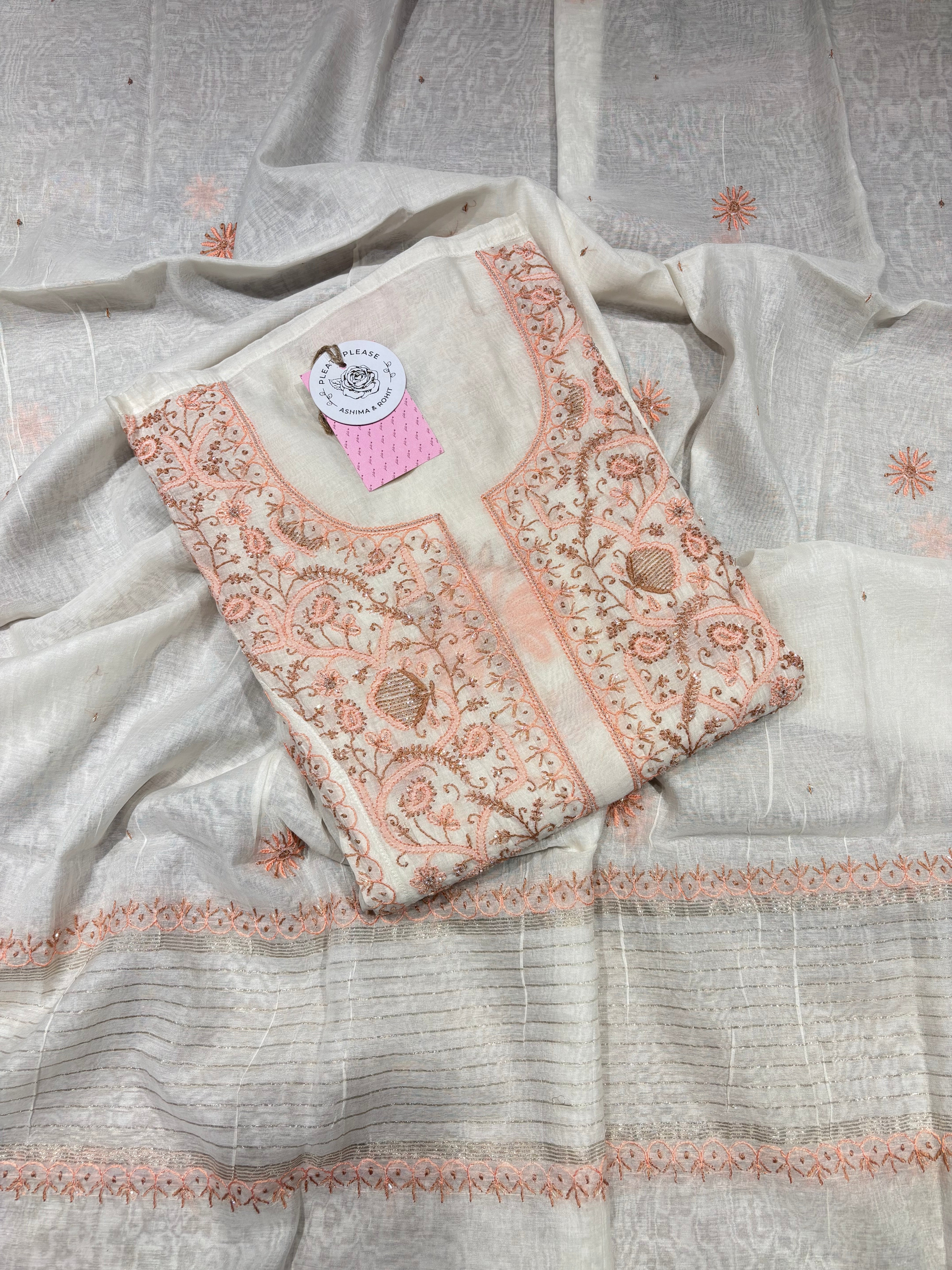 Dyeable Chanderi Mul Chikankari Kurta & Dupatta Set