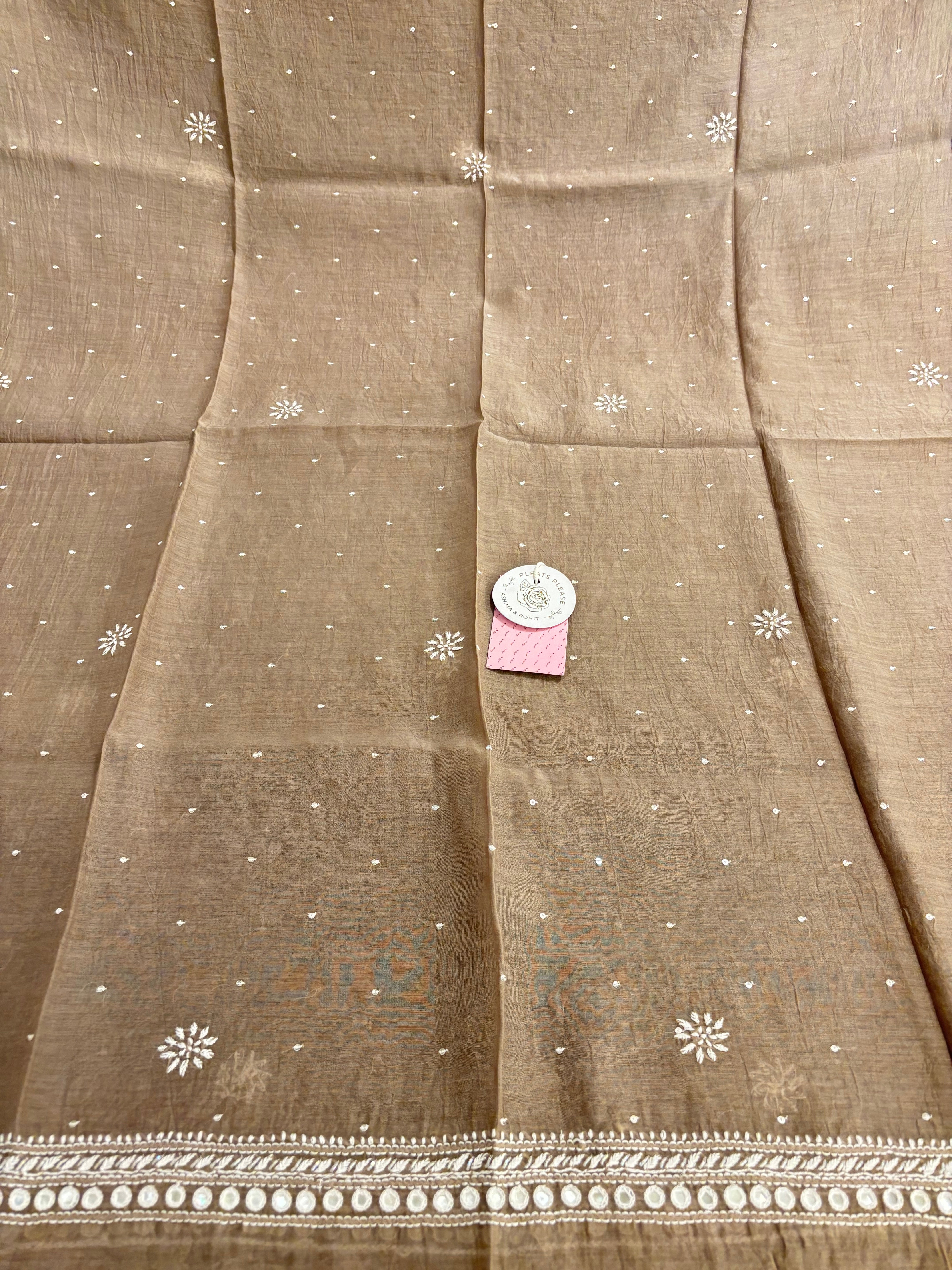 Camel Brown Chanderi Mul Mirror Chikankari Kurta & Dupatta