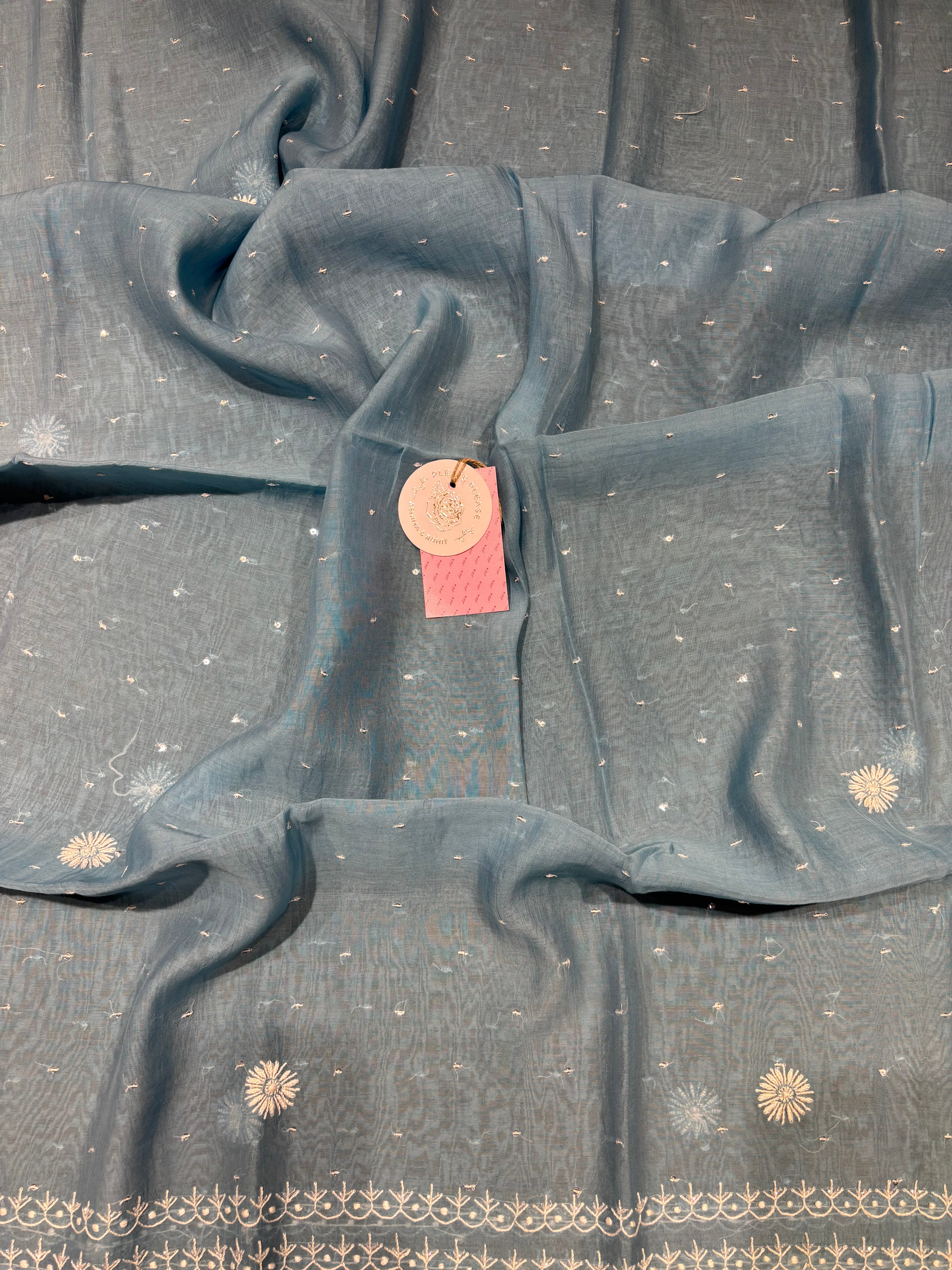 Soft Blue Chanderi Mul Chikankari Kurta & Dupatta Set