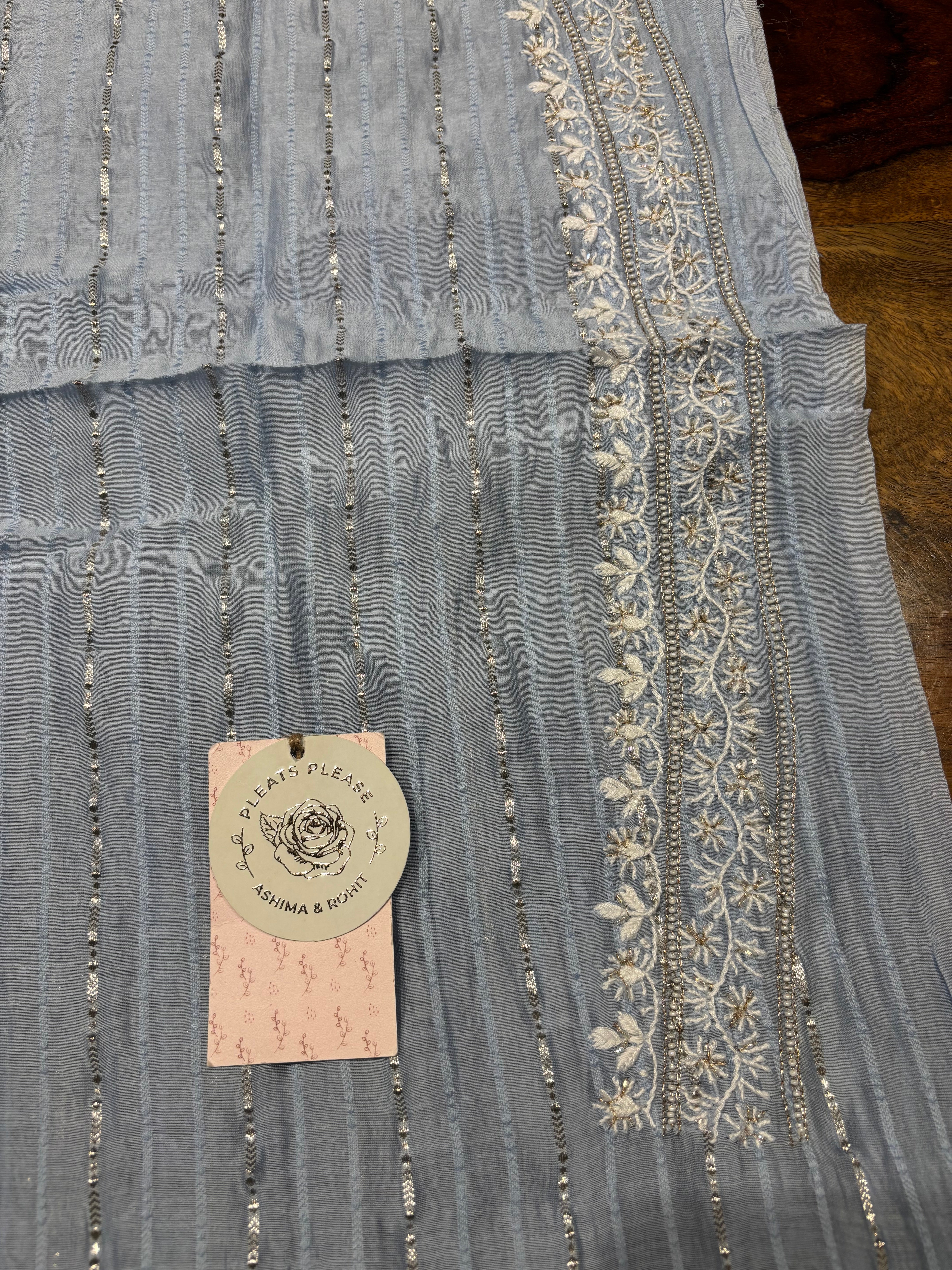 Blue Chanderi Silk Chikankari Men’s Kurta Fabric
