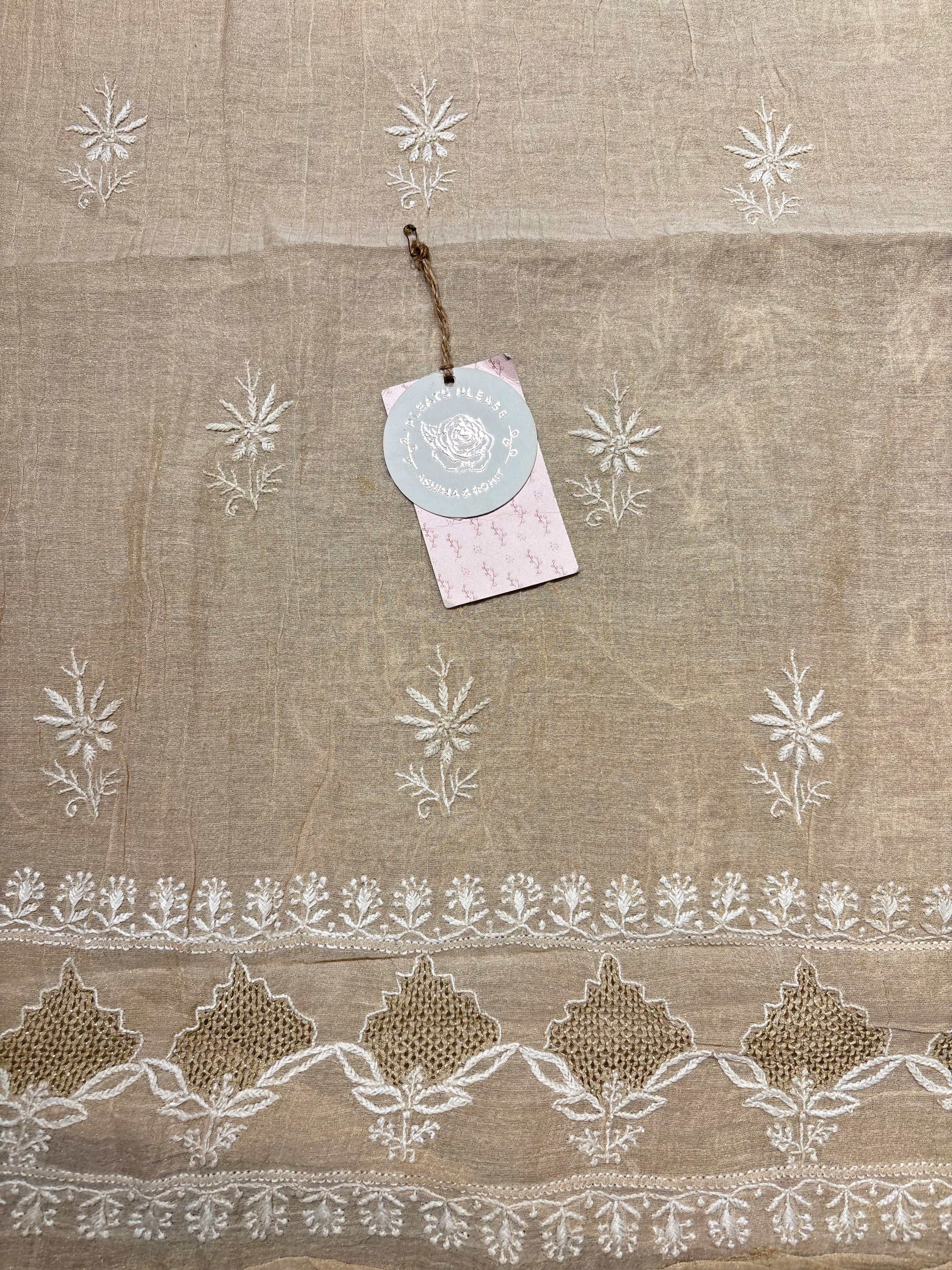 Dyeable Golden Tissue Chikankari Kurta & Dupatta Fabric
