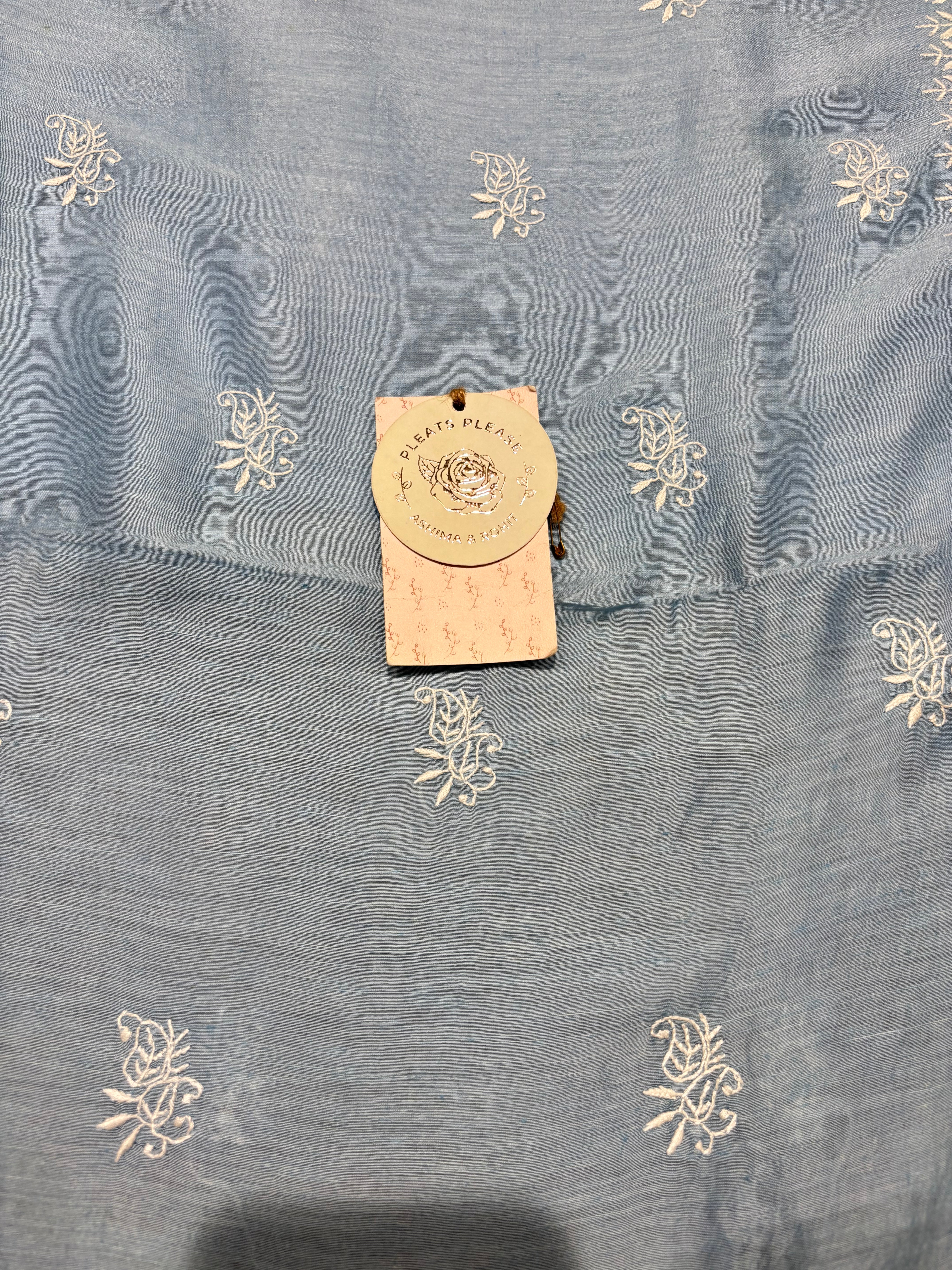 Powder Blue Linen Chikankari Men’s Kurta Fabric