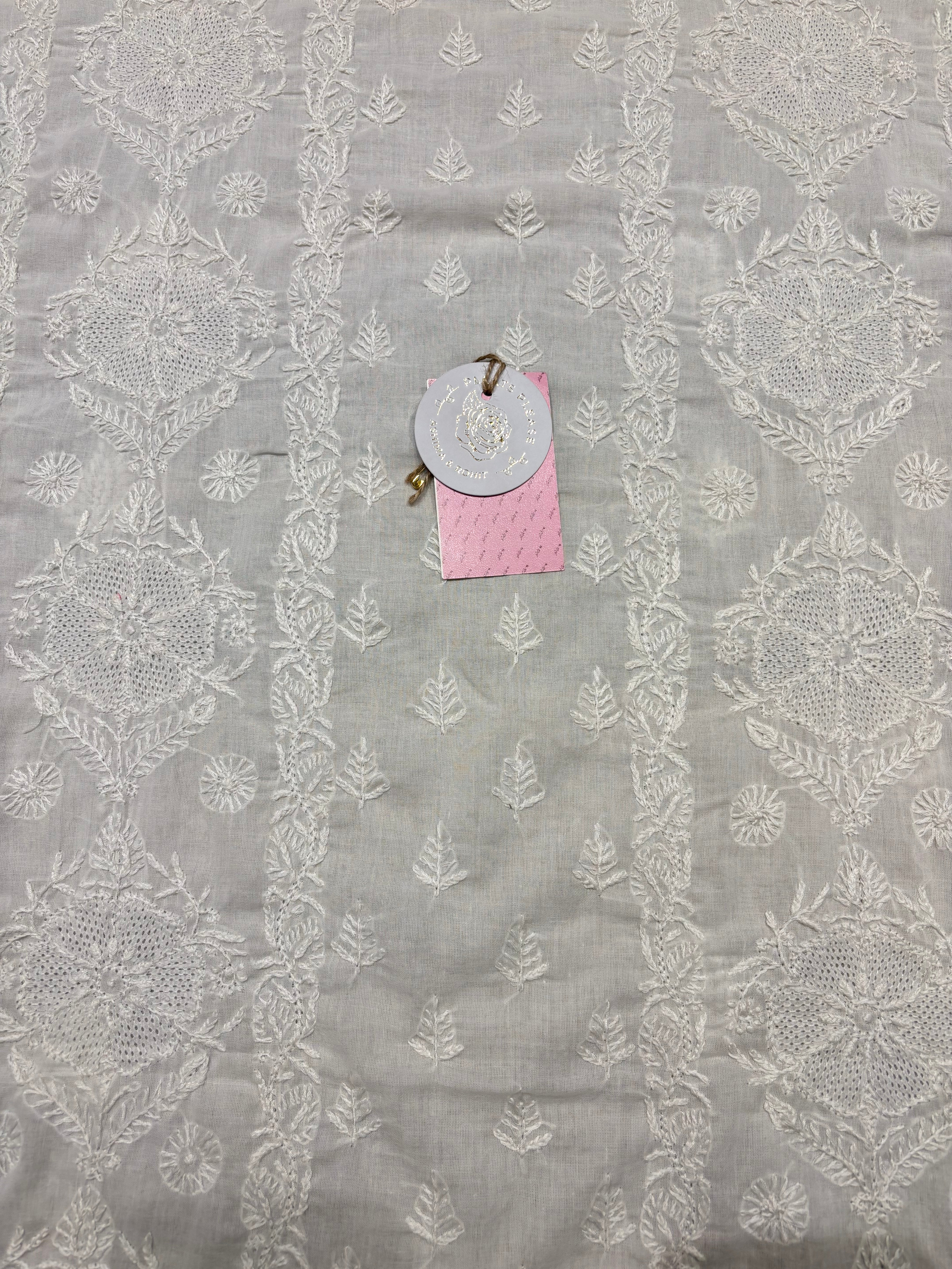 Dyeable Mulmul Chikankari Kurta, Dupatta & Bottom Fabric