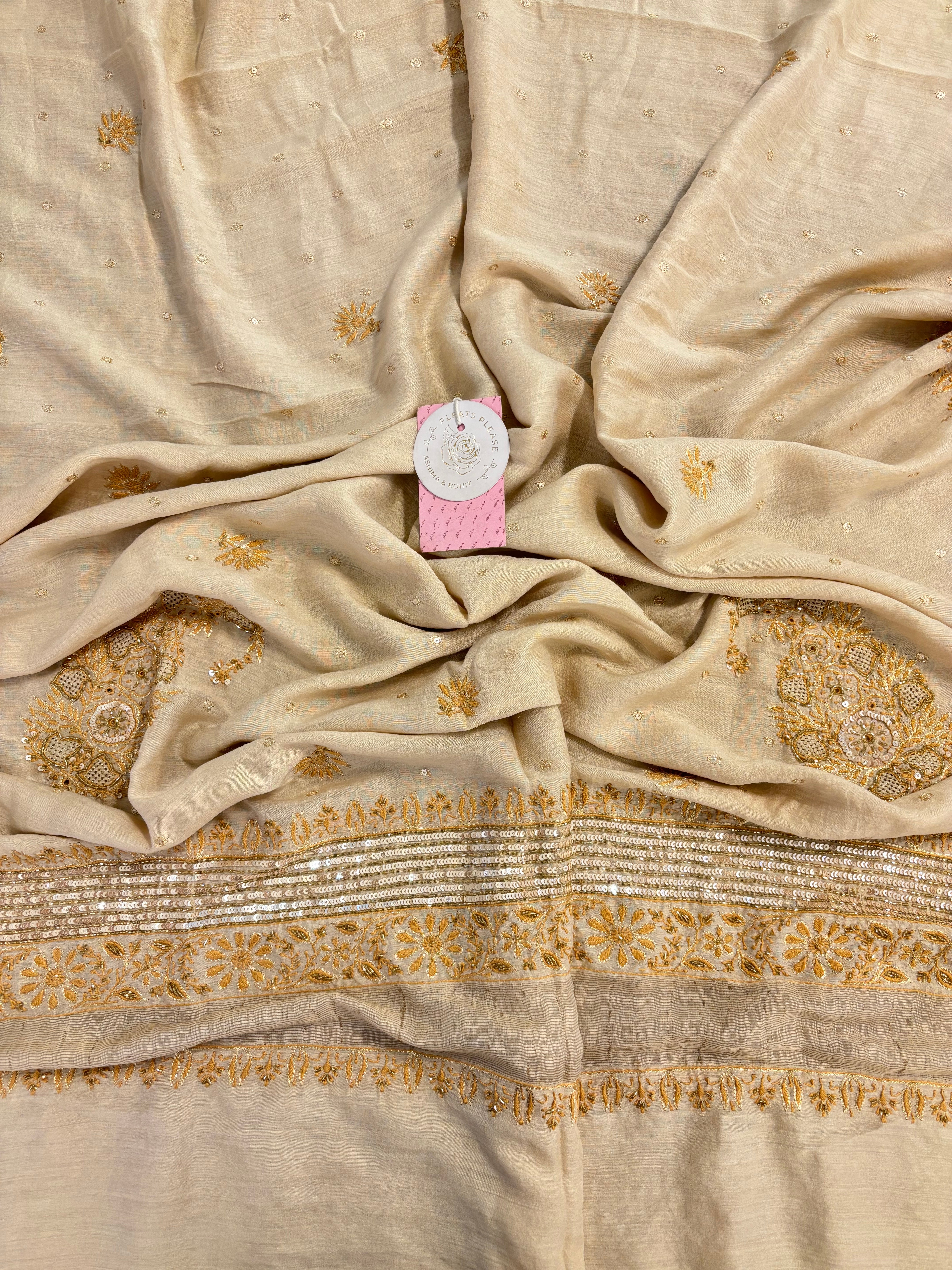 Dyeable Natural Monga Silk Chikankari A-line Kurta & Dupatta
