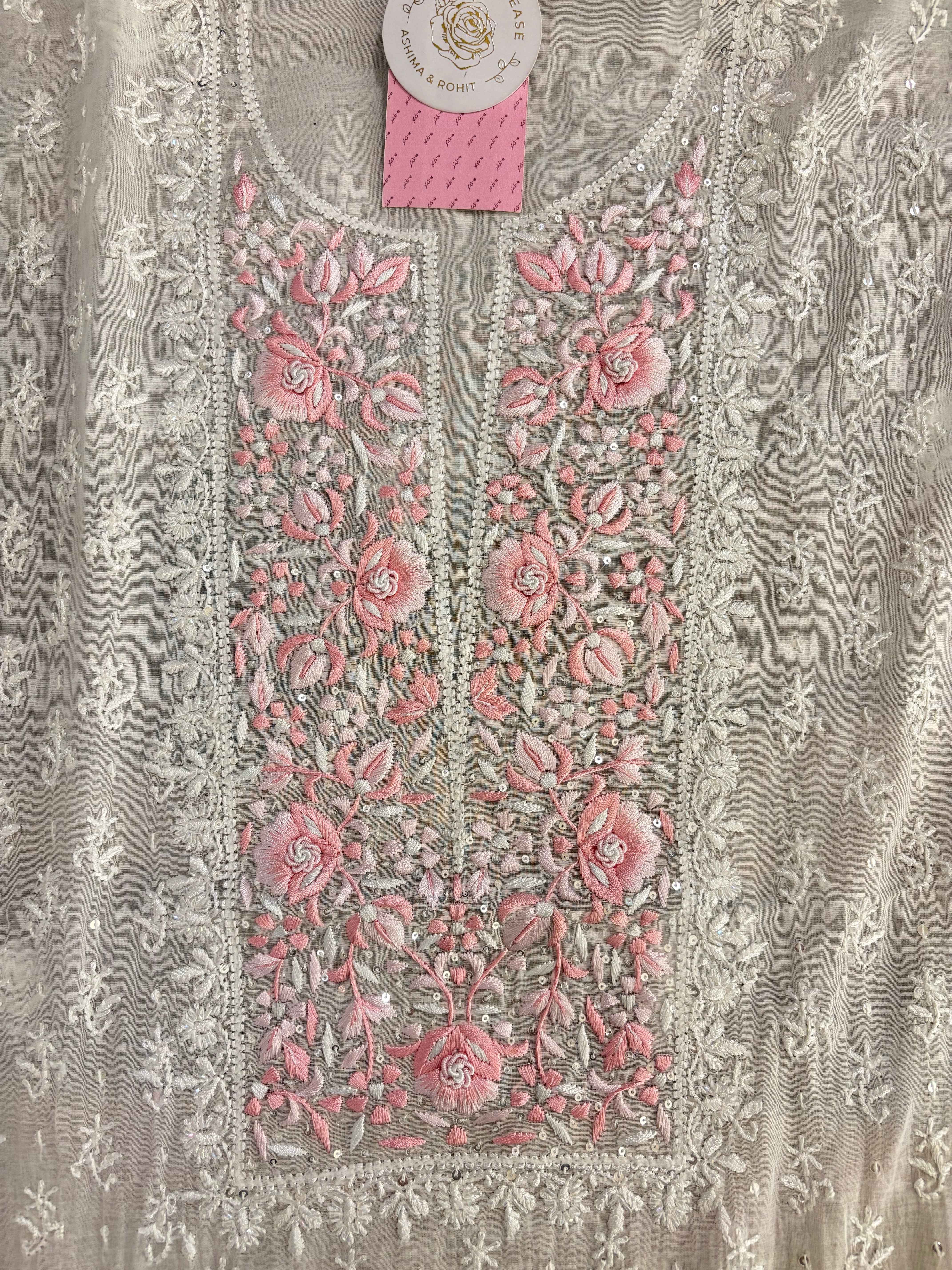 Dyeable Chanderi Parsi Gara Chikankari Kurta & Dupatta