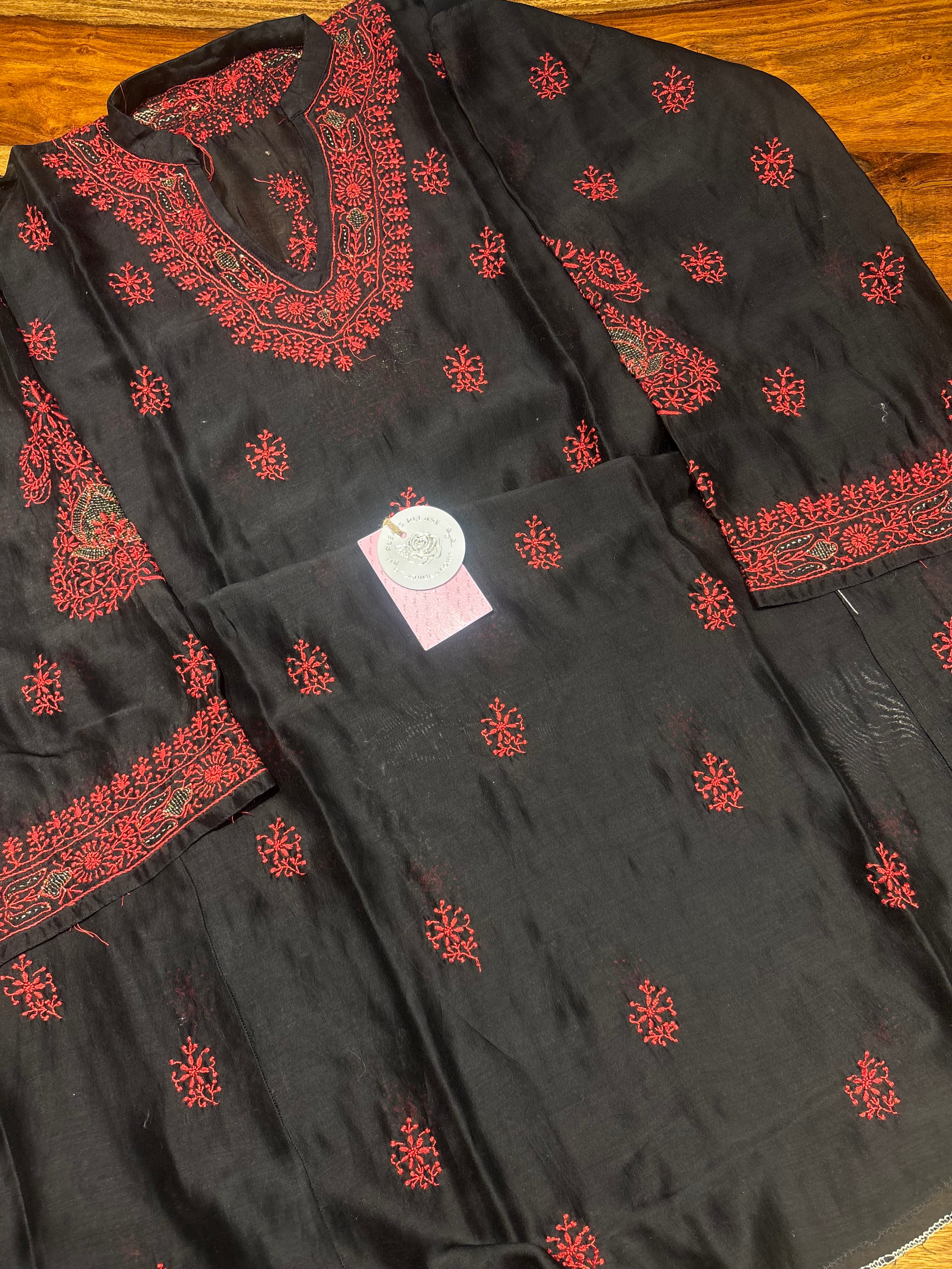 Black Chanderi Silk Chikankari Kurta Choga