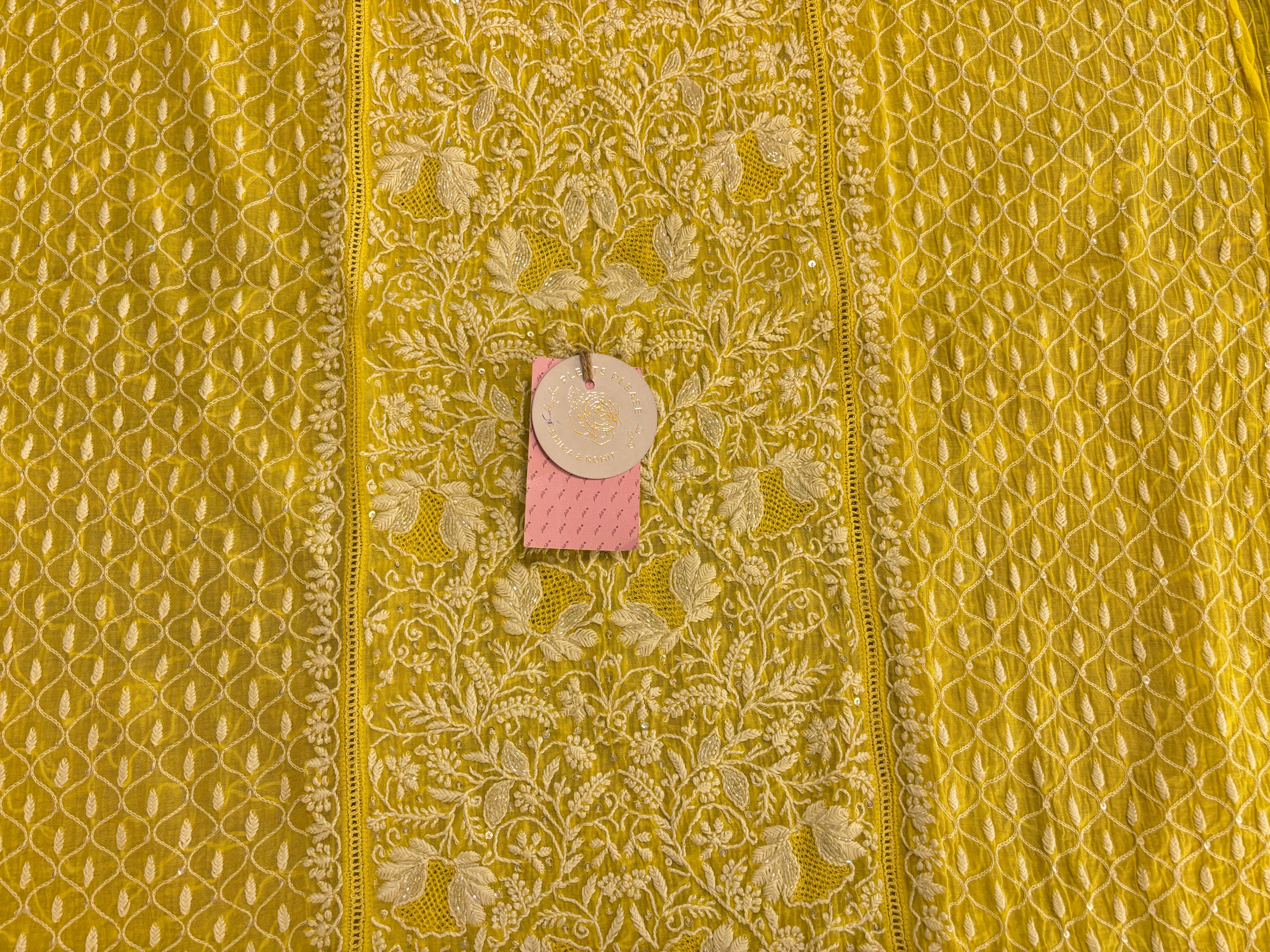 Lemon Yellow Chanderi Chikankari Kurta & Dupatta