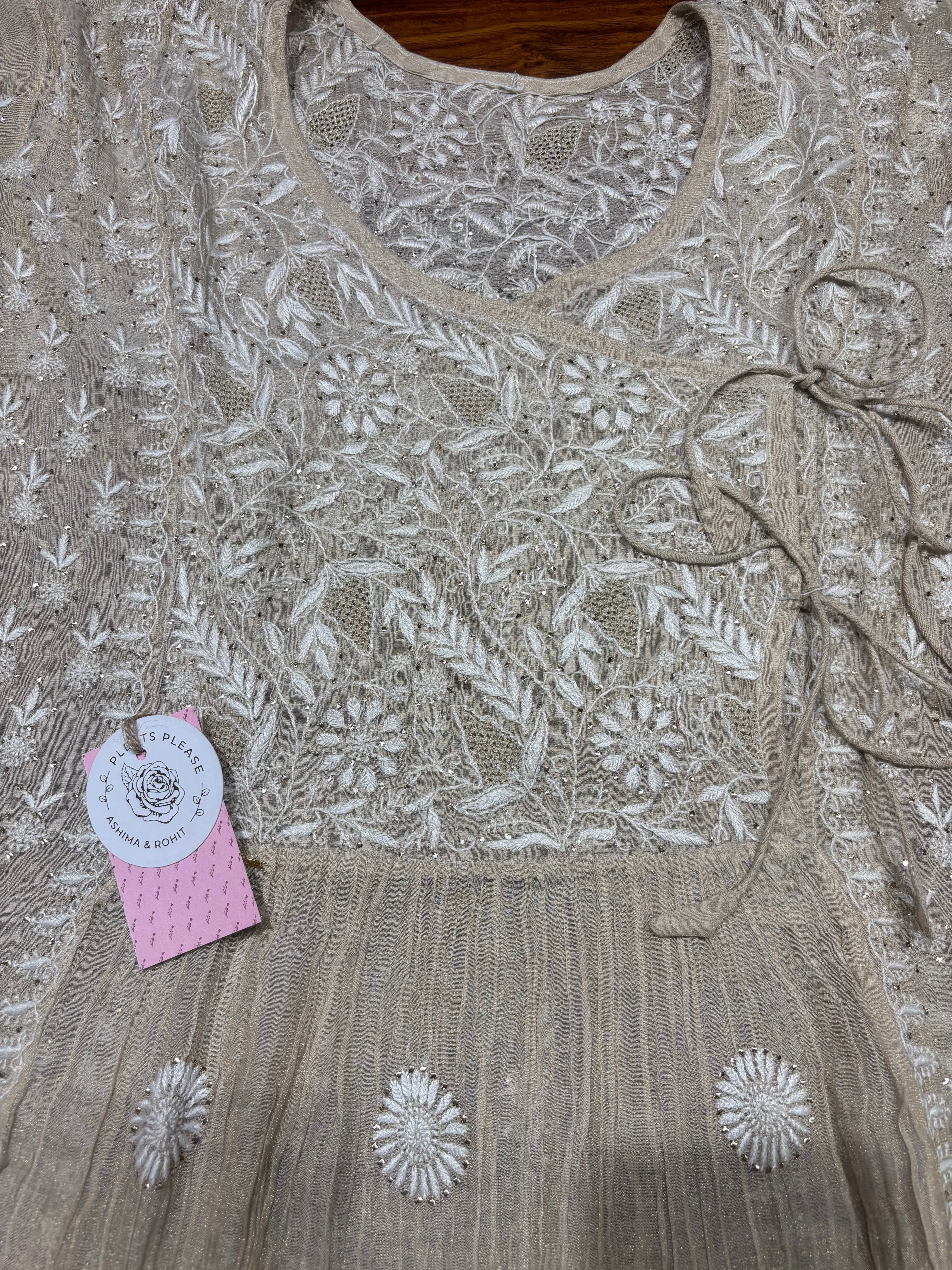 Dyeable Pure & Premium Tissue Chikankari & Mukaish Angrakha Kurta & Dupatta Set