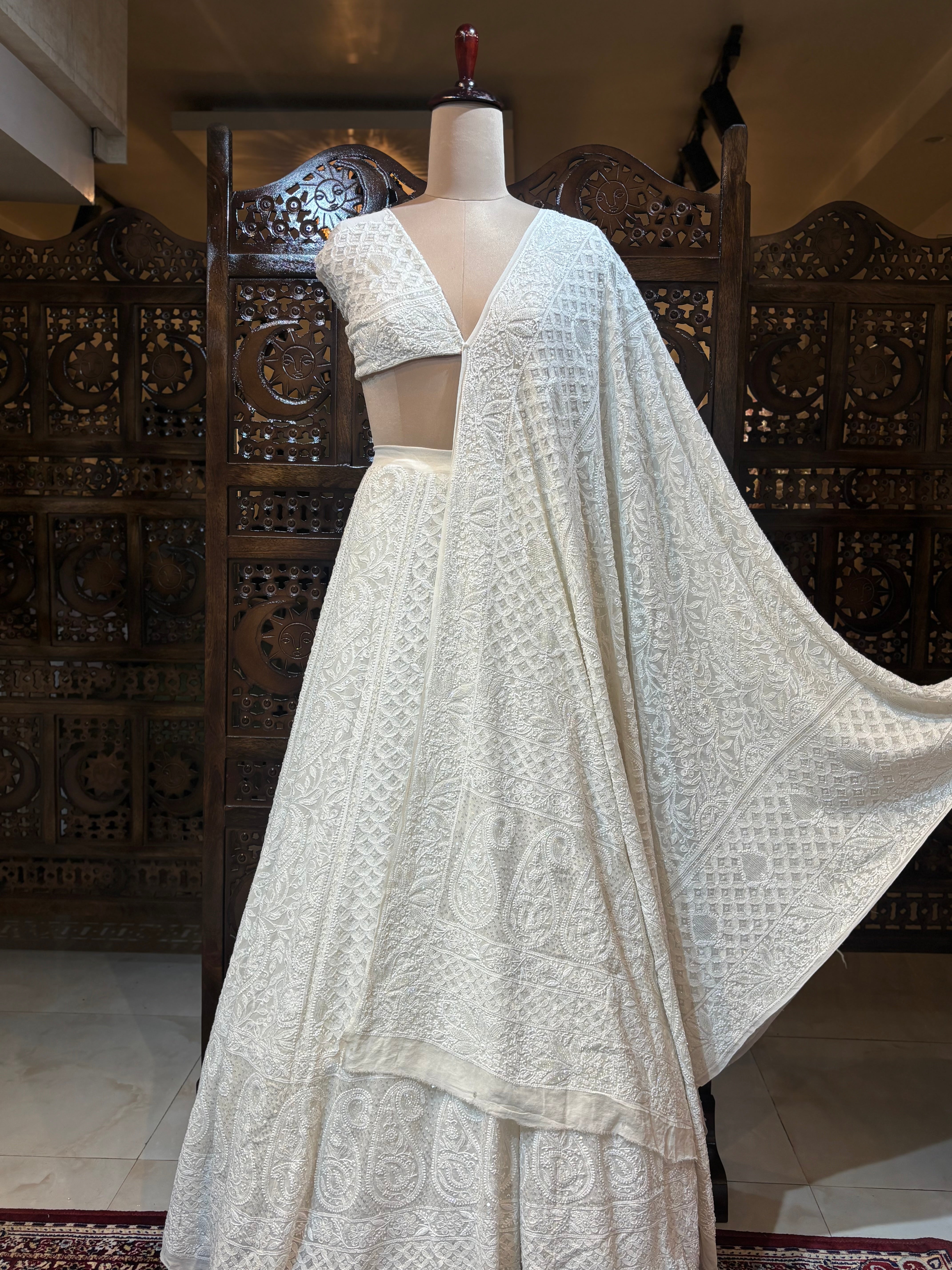 Dyeable Pure Georgette Chikankari Lehenga - Pleats PleaseChikankari