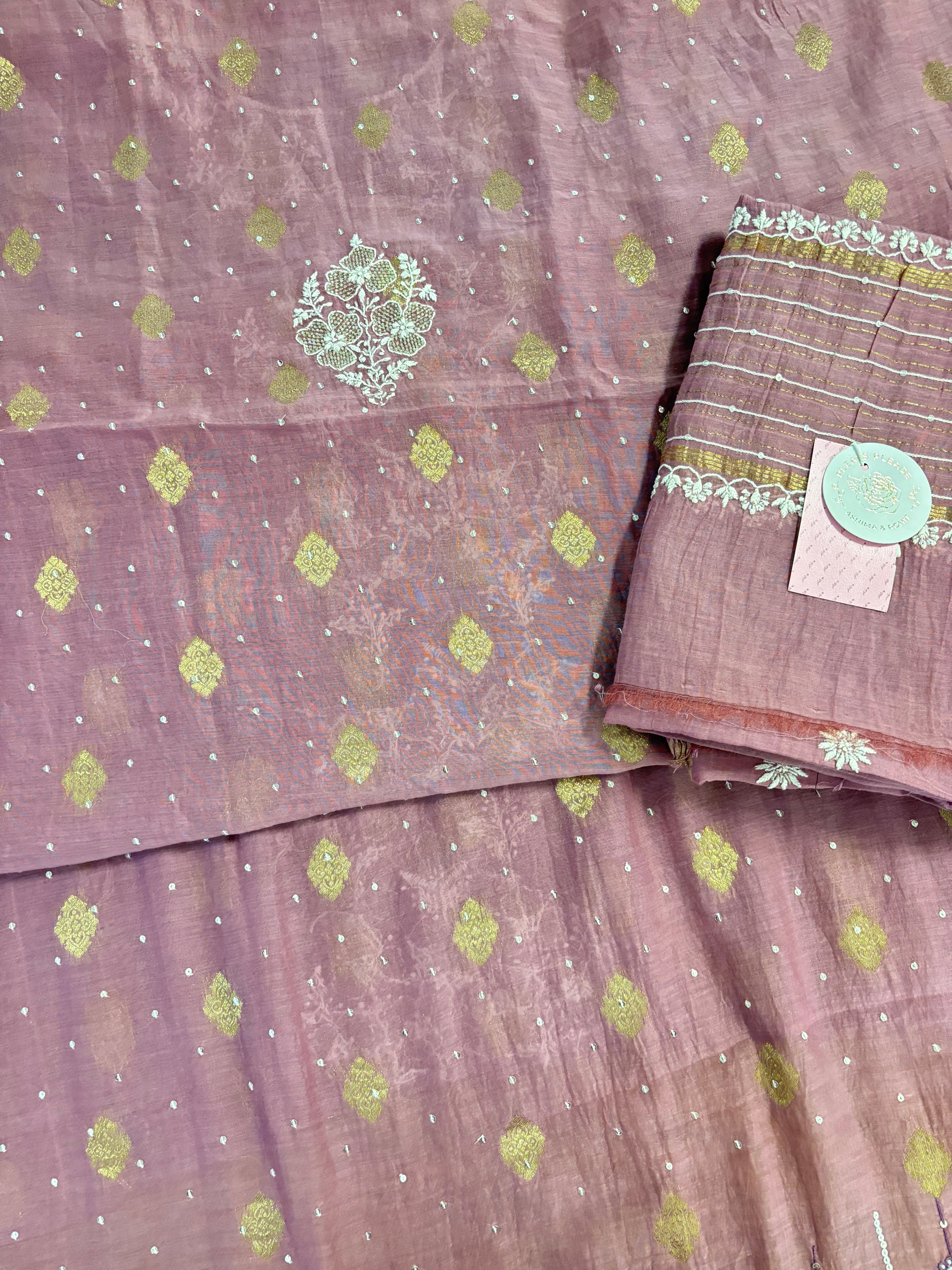 Mauve Plum Chanderi Banarasi Silk Chikankari Kurta & Dupatta