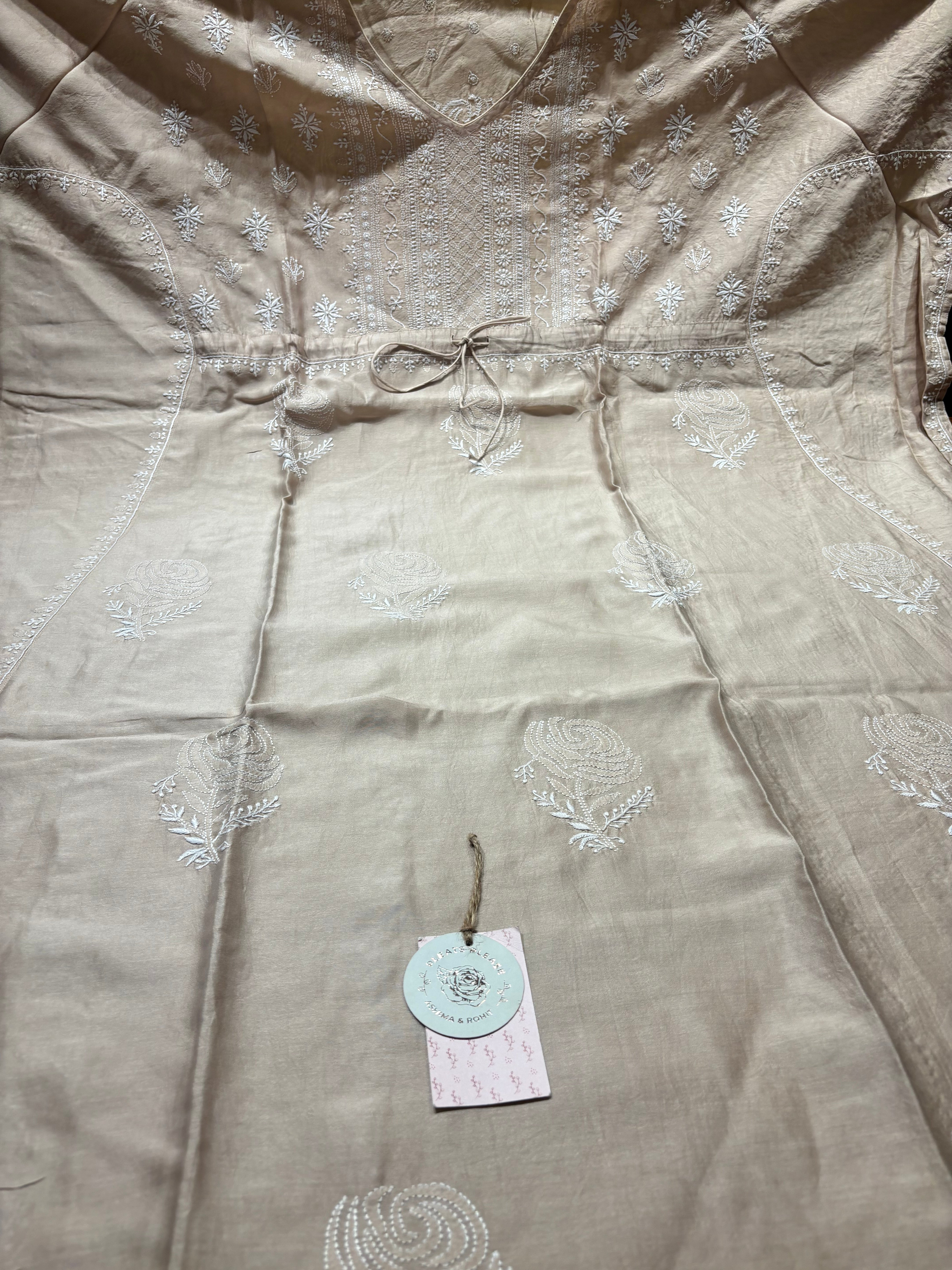 Dusty Peach Chanderi Silk Chikankari Kaftan