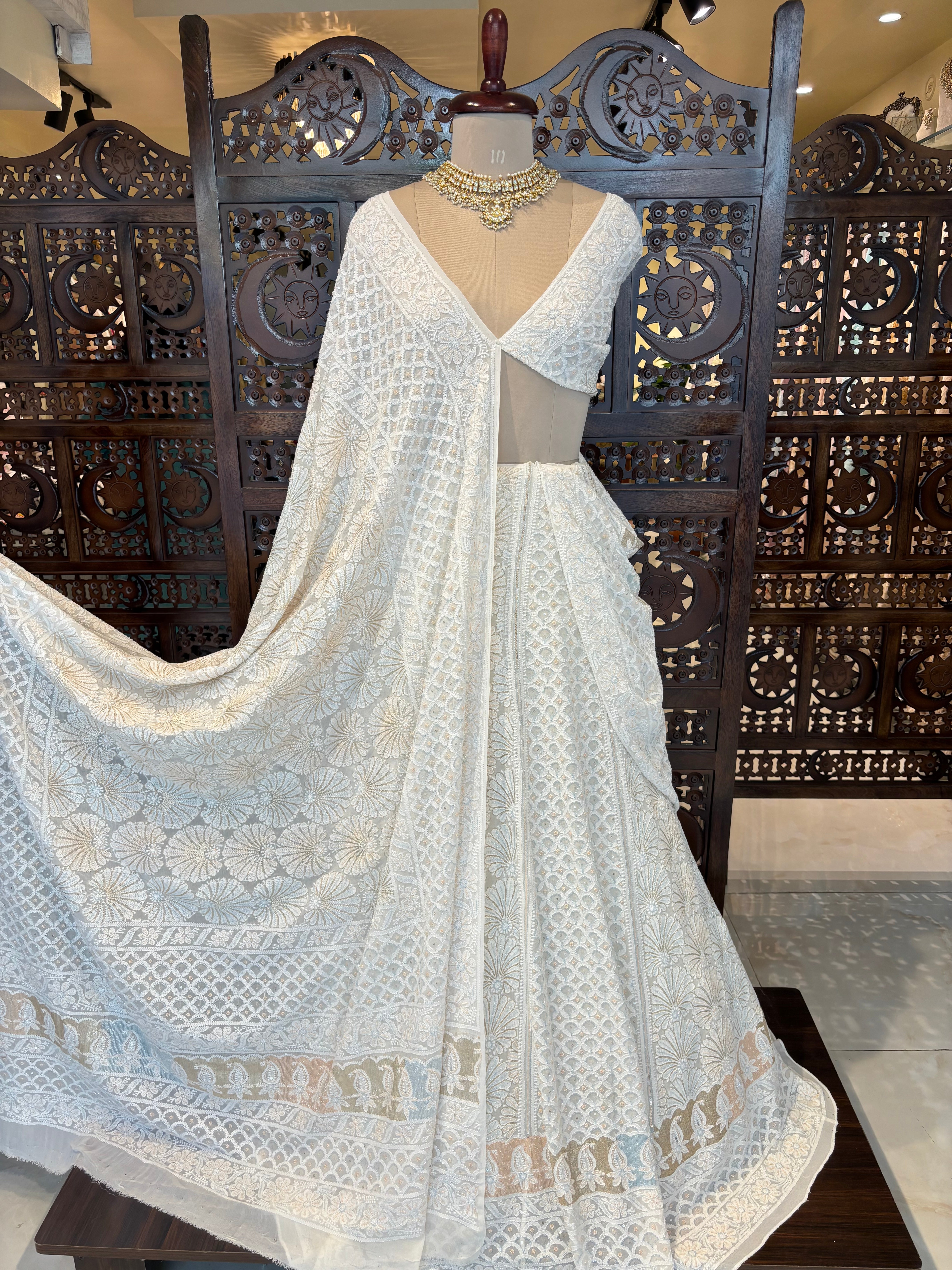 Dyeable Pure & Premium Georgette Chikankari Lehenga & Dupatta Set