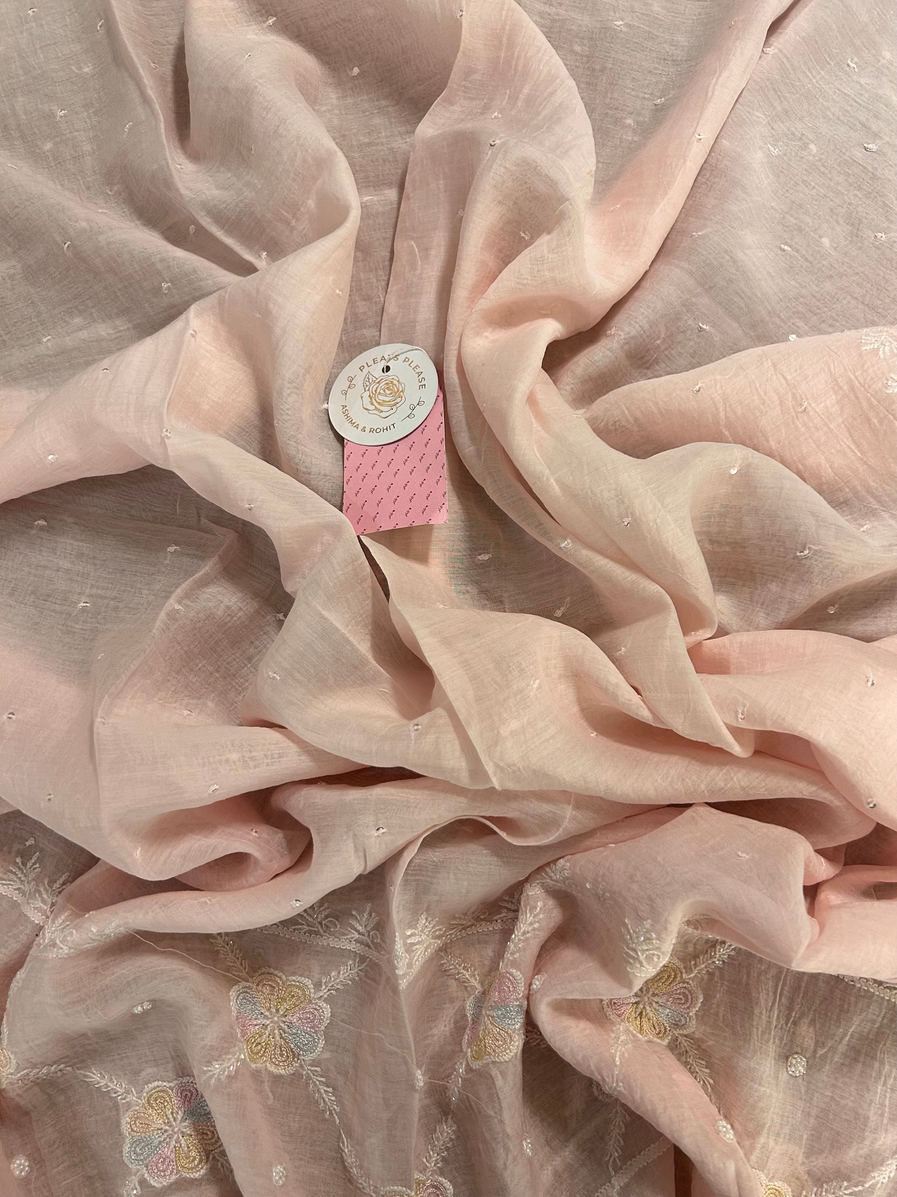 Baby Pink Chanderi Mul Parsi Gara Chikankari Kurta & Dupatta