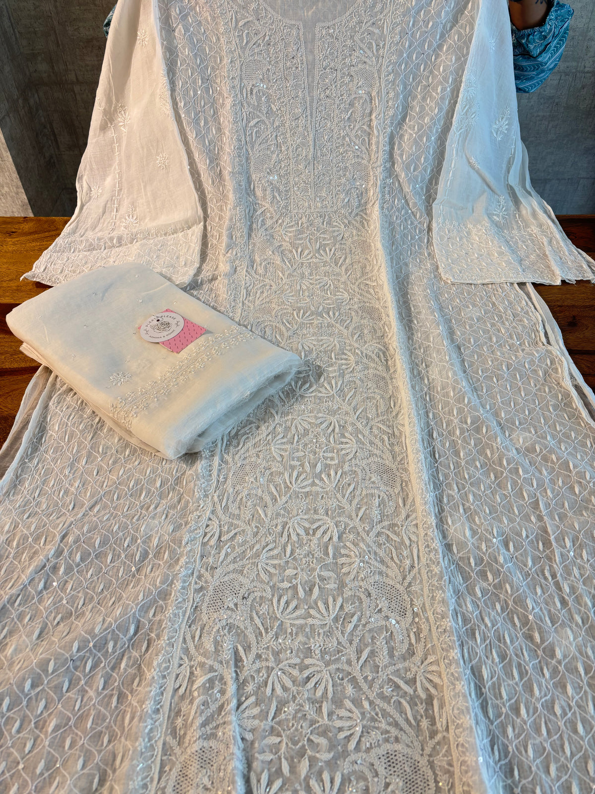 Dyeable Chanderi Chikankari Kurta & Dupatta - Pleats PleaseChikankari