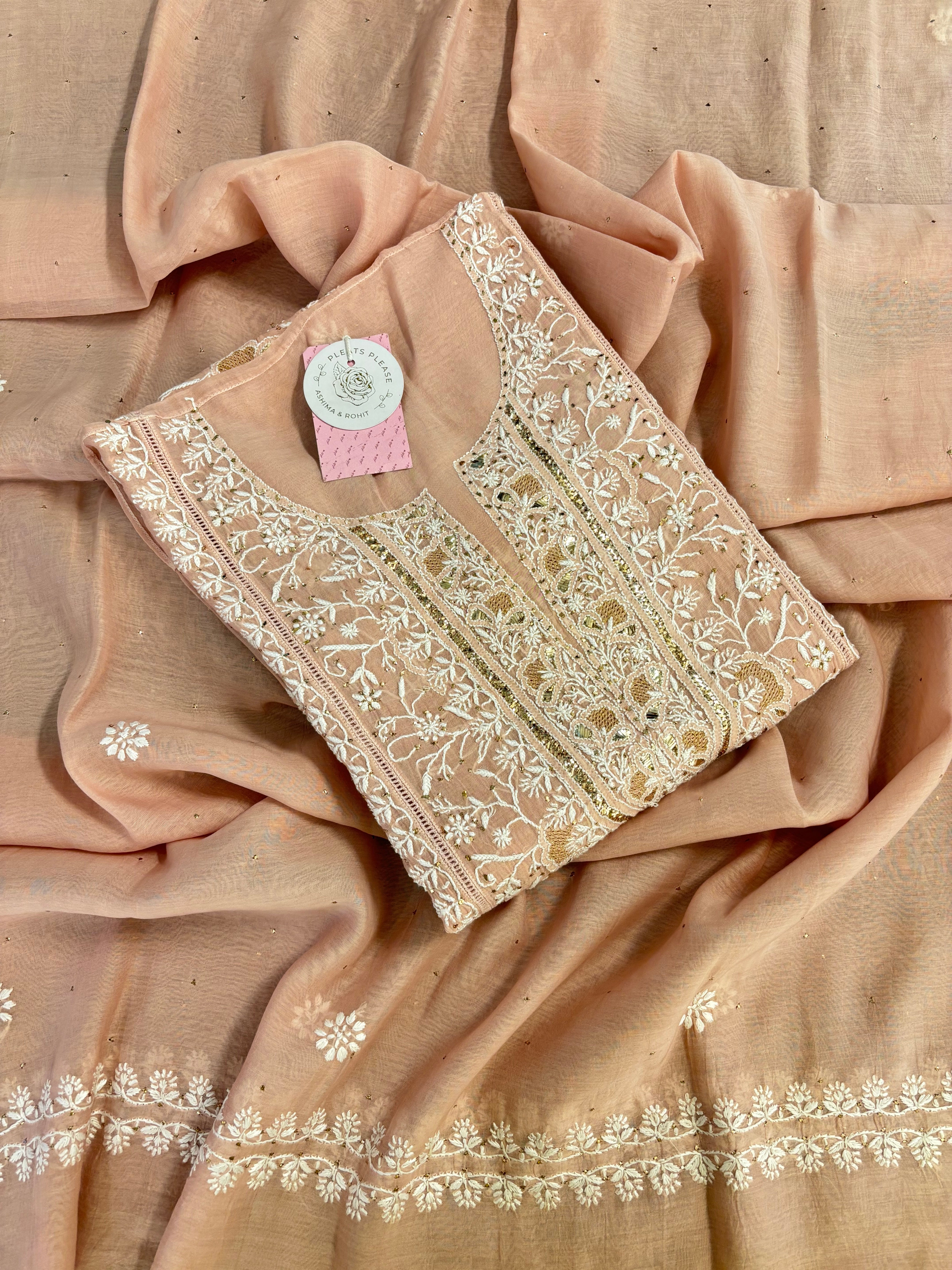Dusty Peach Chanderi Mul Mukaish & Chikankari Kurta & Dupatta
