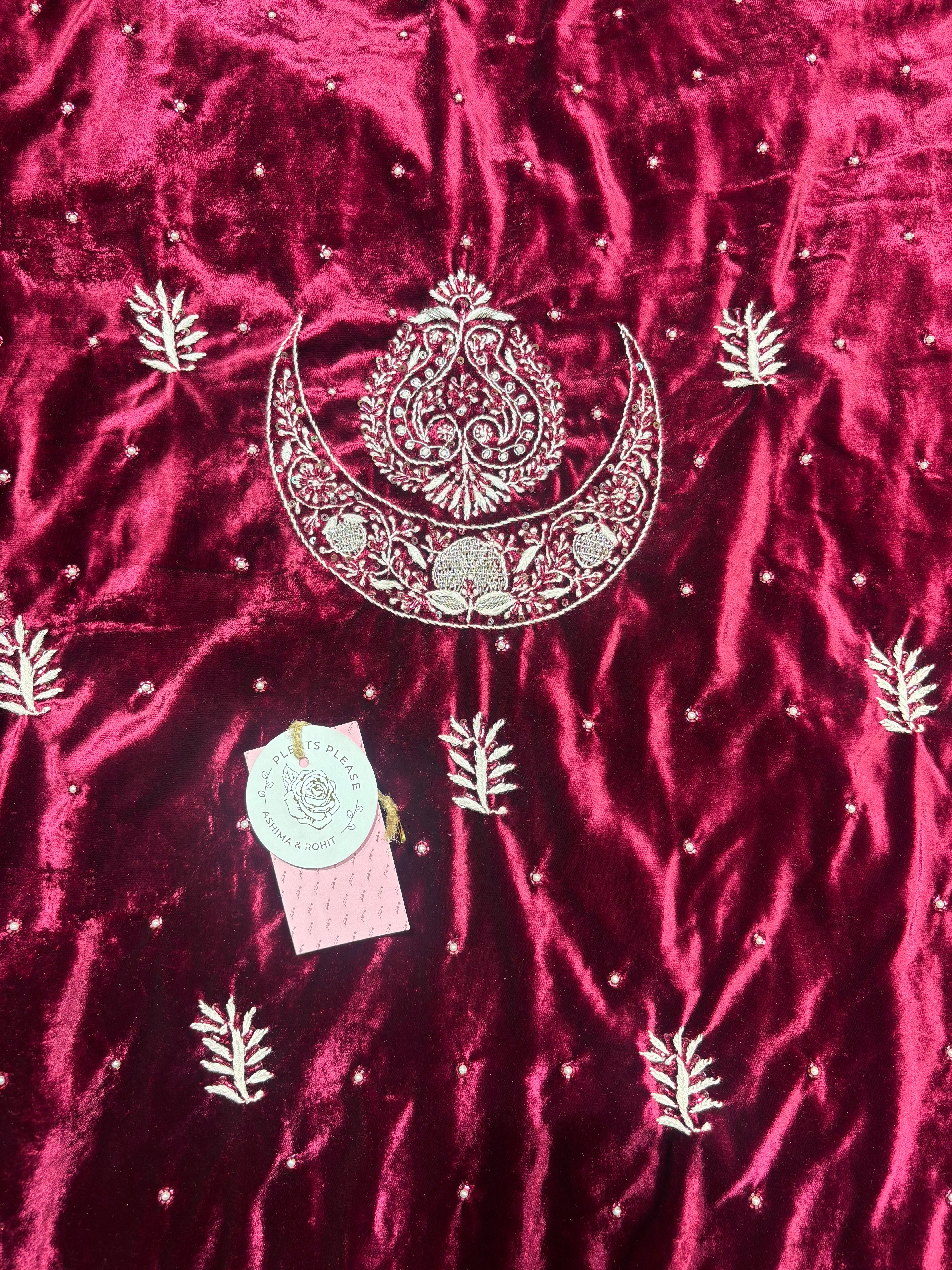 Plum Pure Velvet Chikankari Kurta And Dupatta Set