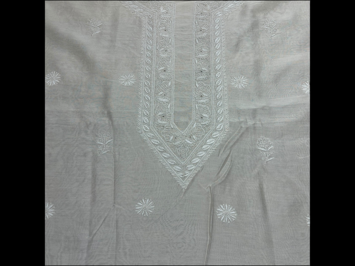 Dyeable Chanderi Silk Chikankari Men's Kurta Fabric